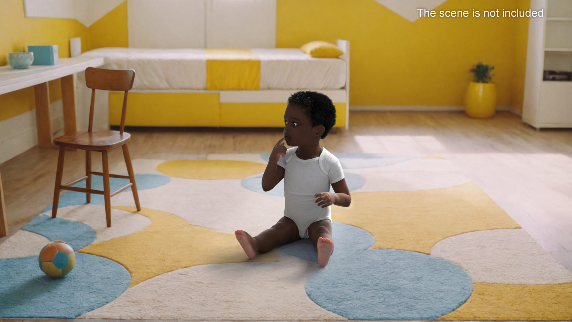 3D African Baby Boy Wearing Bodysuit Sitting