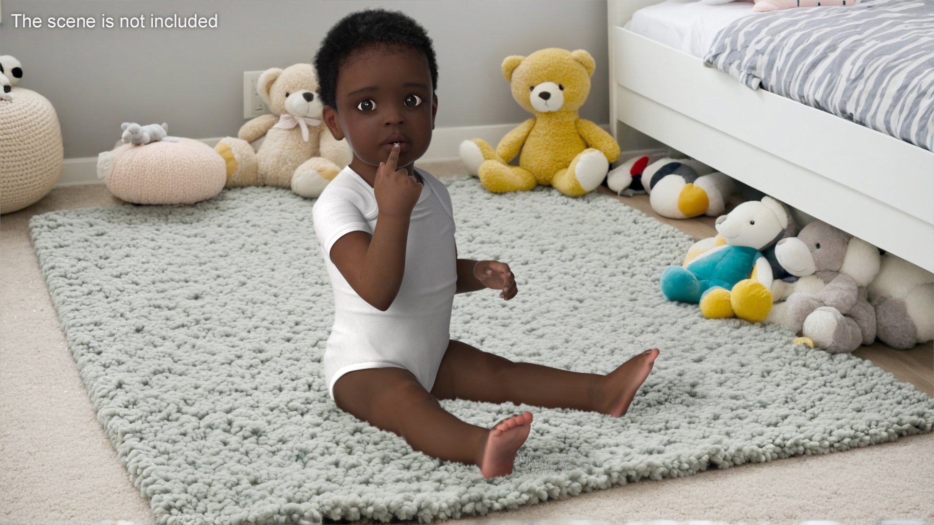3D African Baby Boy Wearing Bodysuit Sitting
