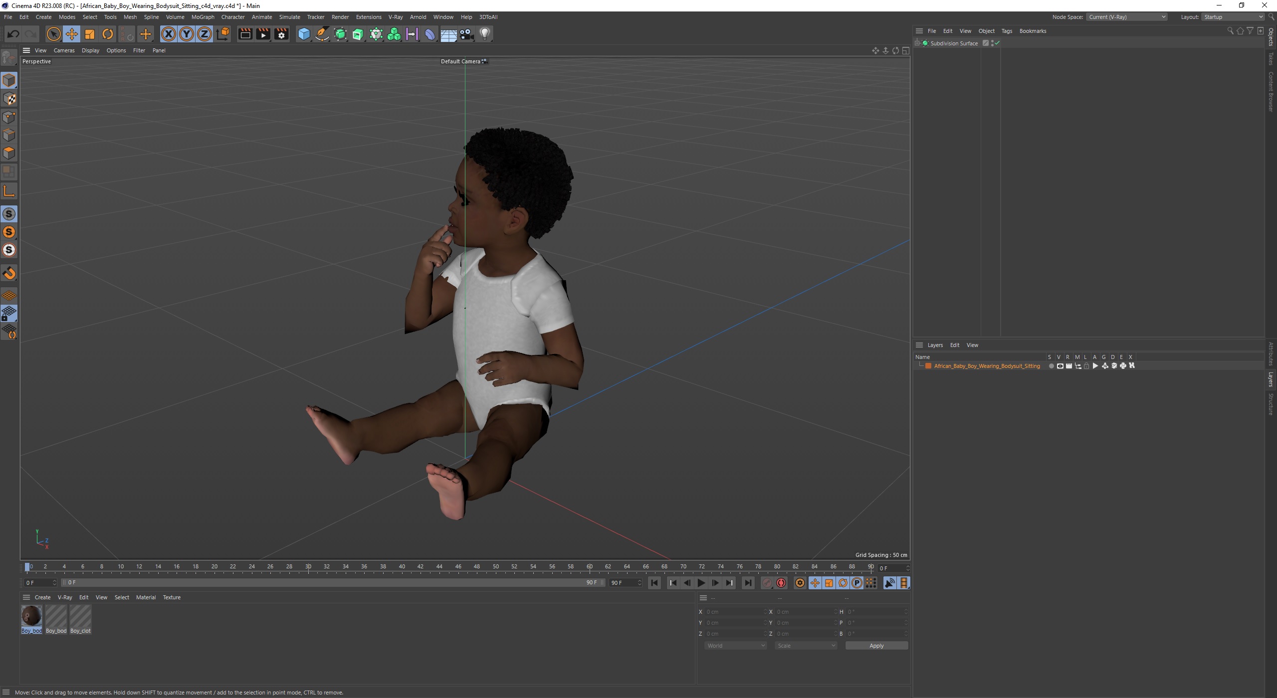 3D African Baby Boy Wearing Bodysuit Sitting