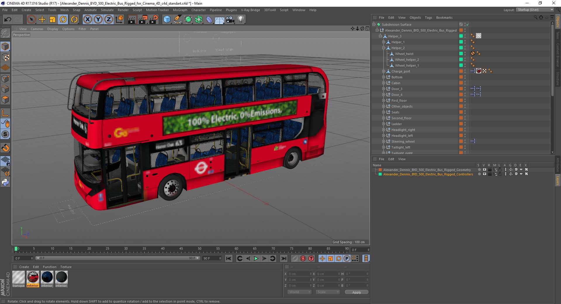 3D Alexander Dennis BYD 500 Electric Bus Rigged for Cinema 4D model