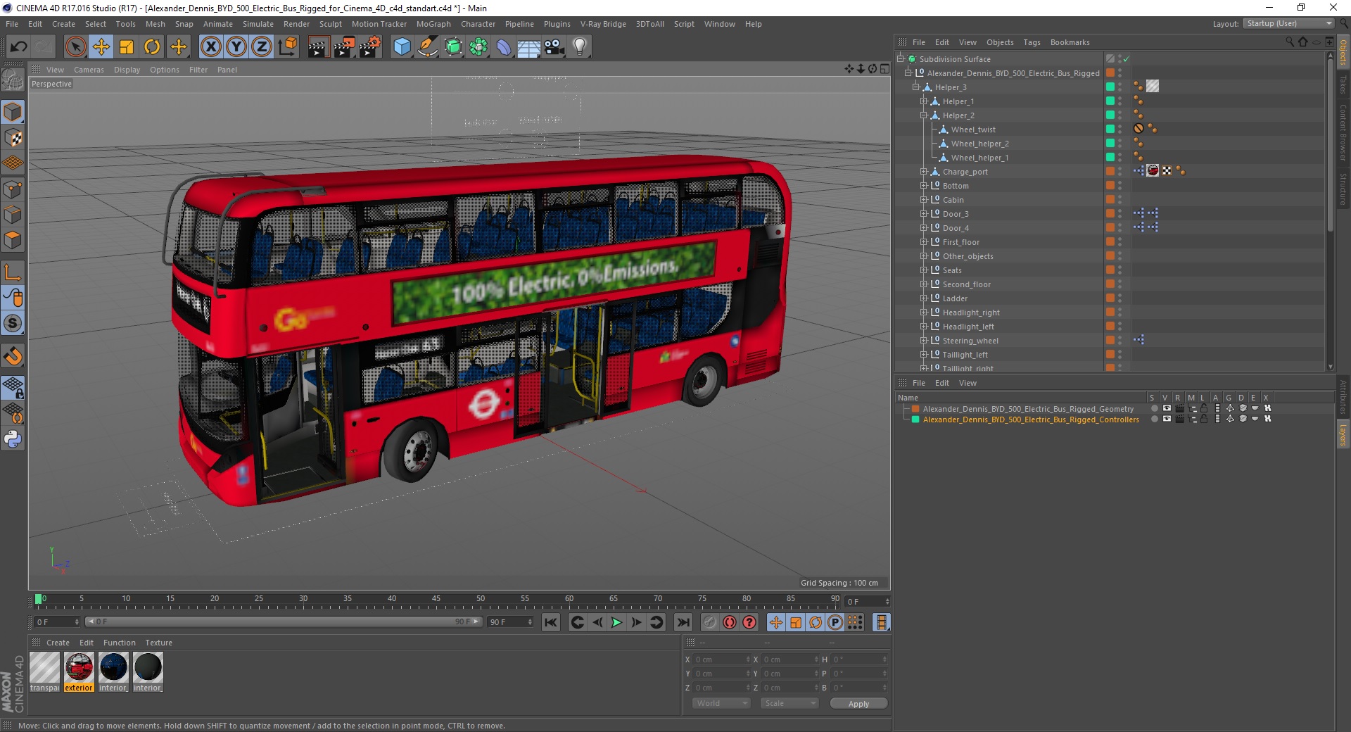 3D Alexander Dennis BYD 500 Electric Bus Rigged for Cinema 4D model