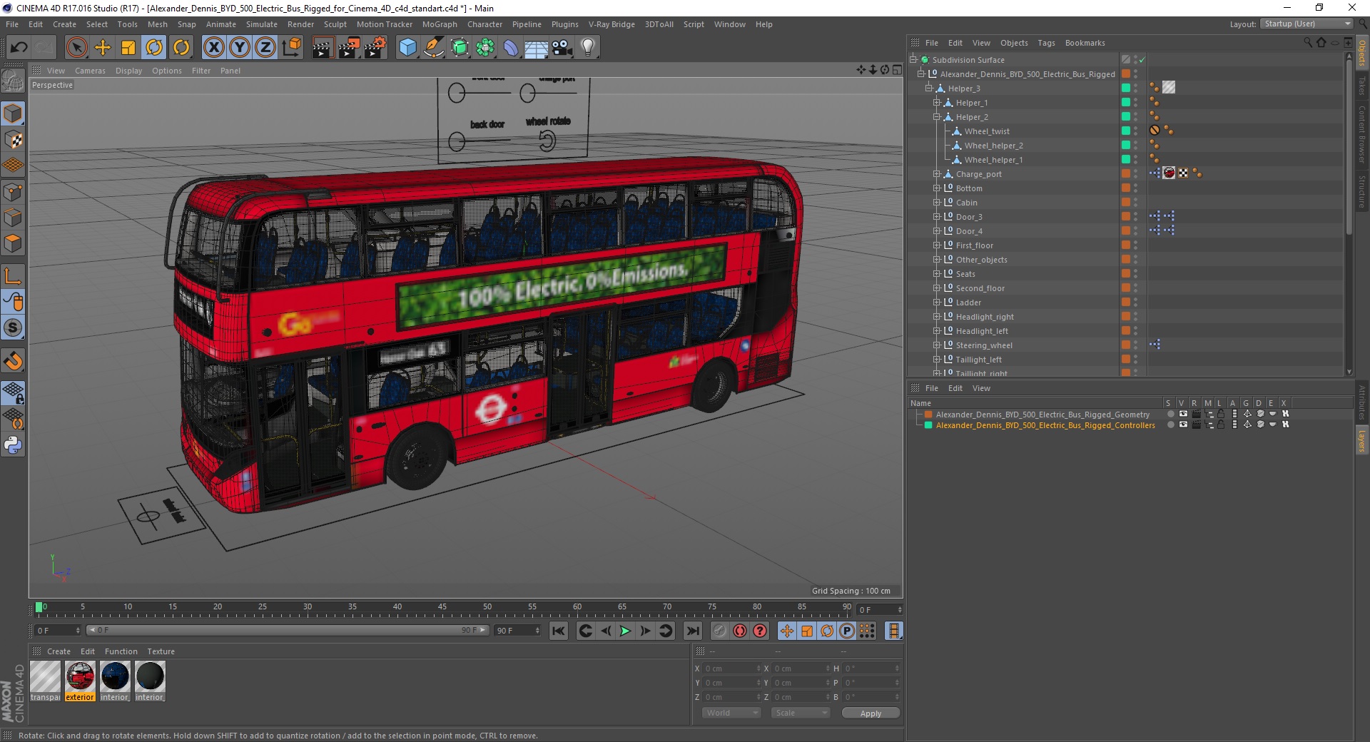 3D Alexander Dennis BYD 500 Electric Bus Rigged for Cinema 4D model