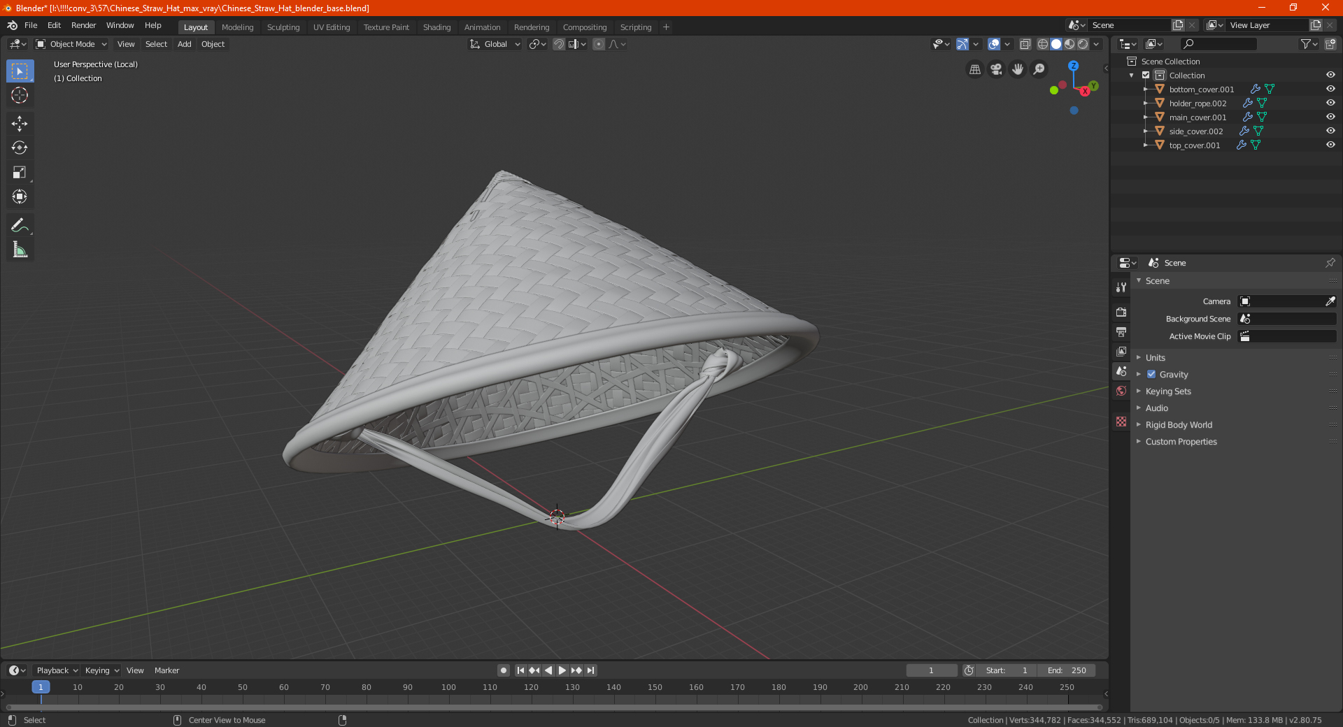 Chinese Straw Hat 3D