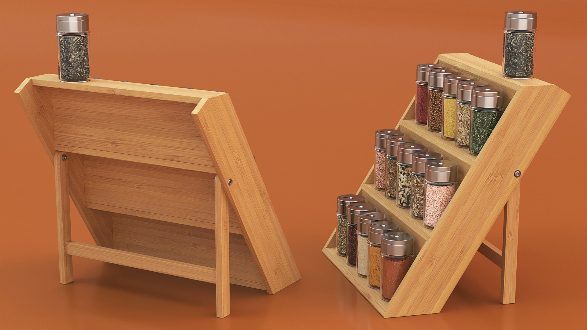 Wooden Spice Rack with Jars 3D