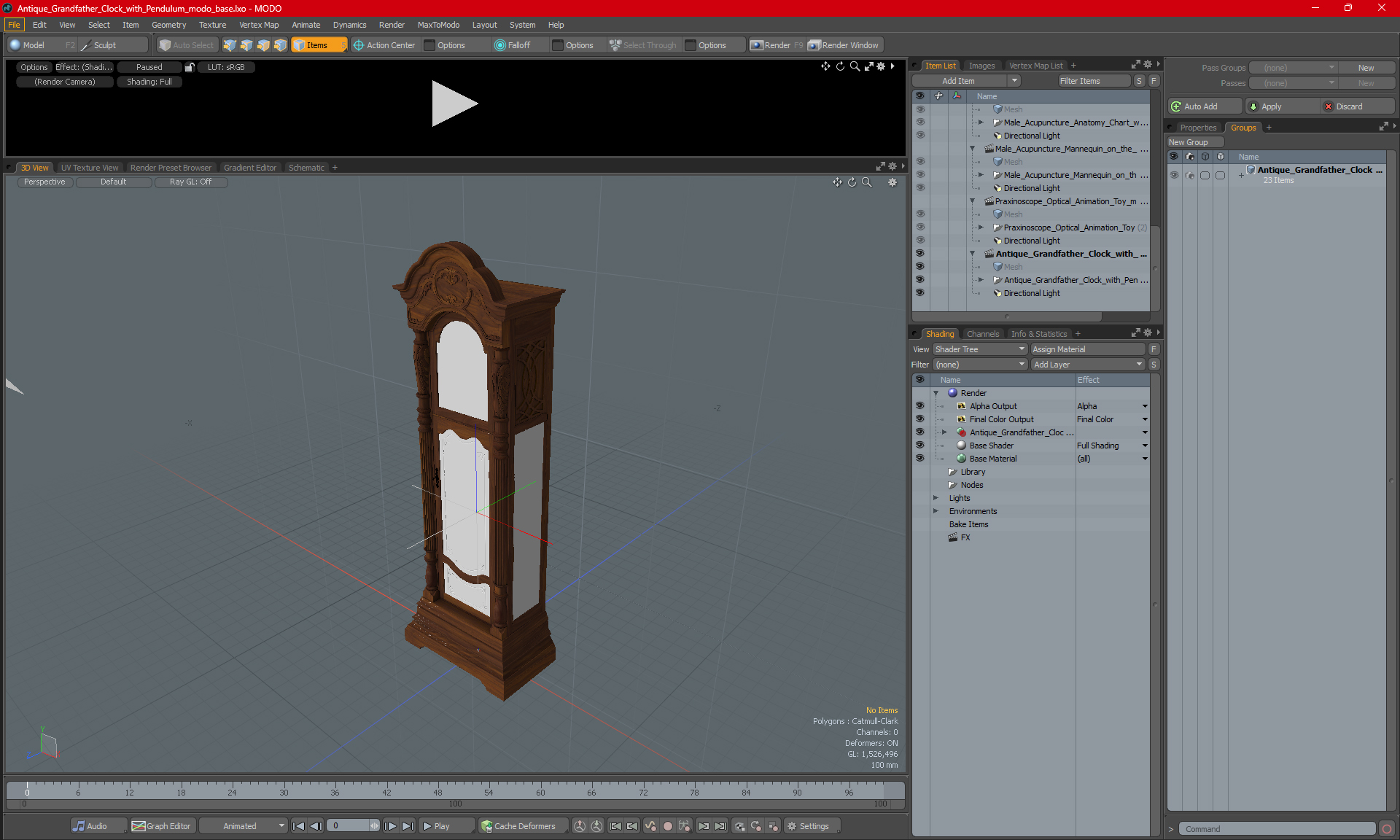 Antique Grandfather Clock with Pendulum 3D model
