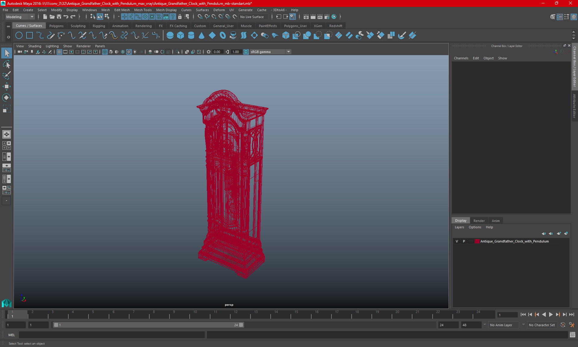 Antique Grandfather Clock with Pendulum 3D model