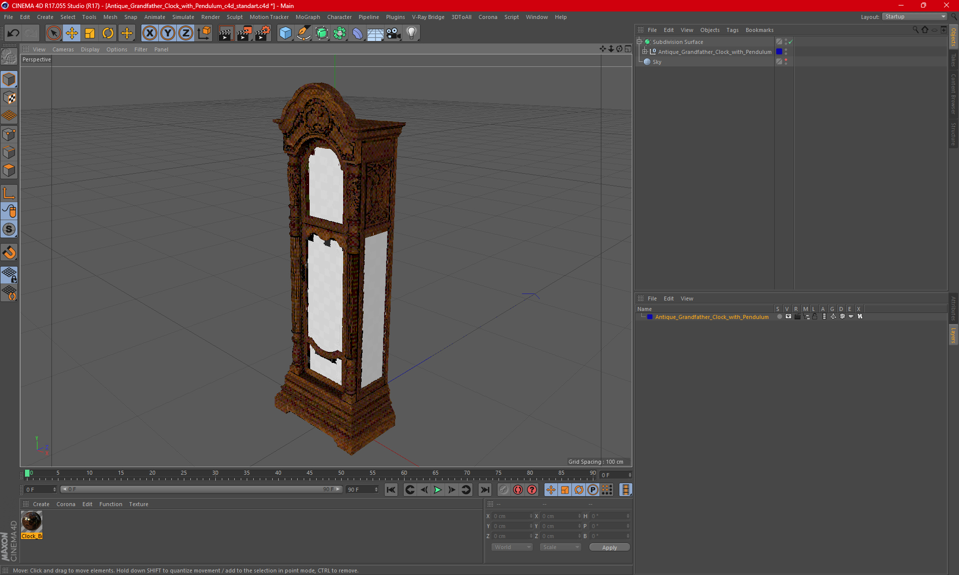 Antique Grandfather Clock with Pendulum 3D model