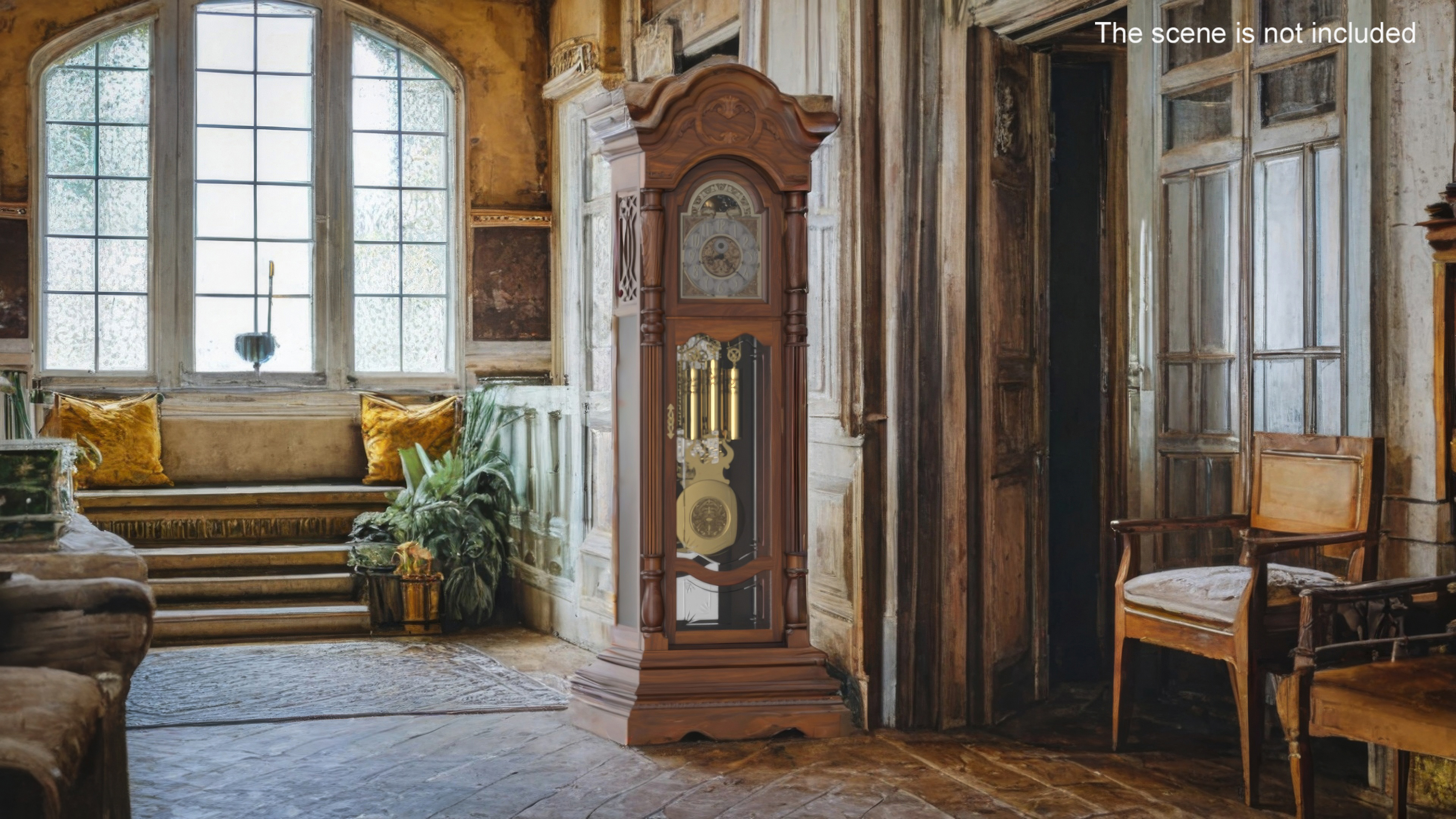 Antique Grandfather Clock with Pendulum 3D model
