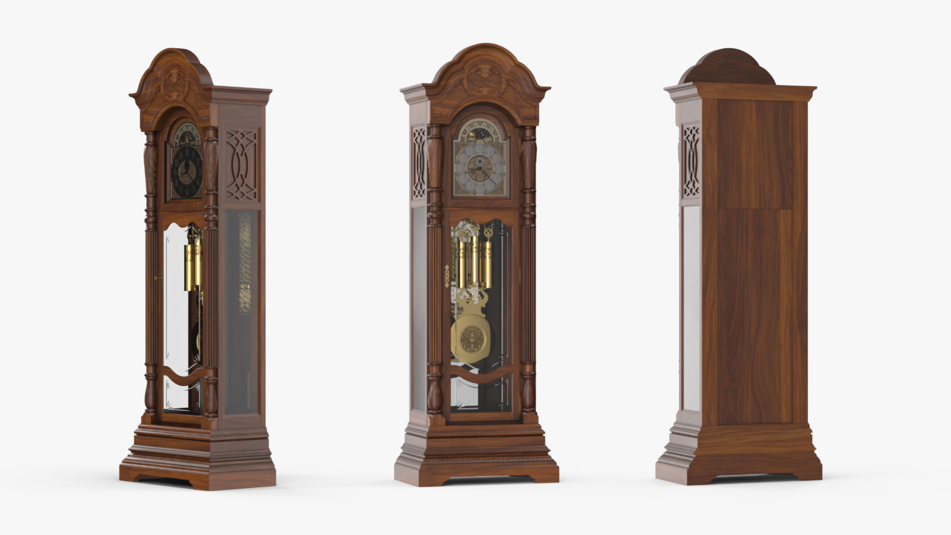 Antique Grandfather Clock with Pendulum 3D model