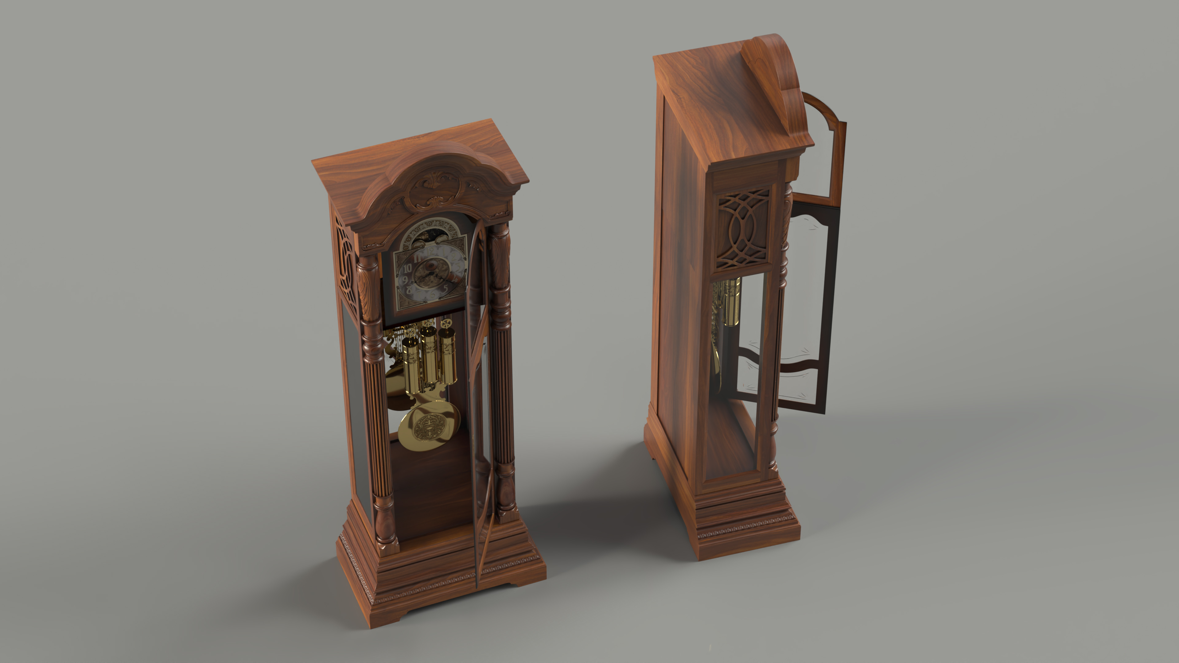 Antique Grandfather Clock with Pendulum 3D model