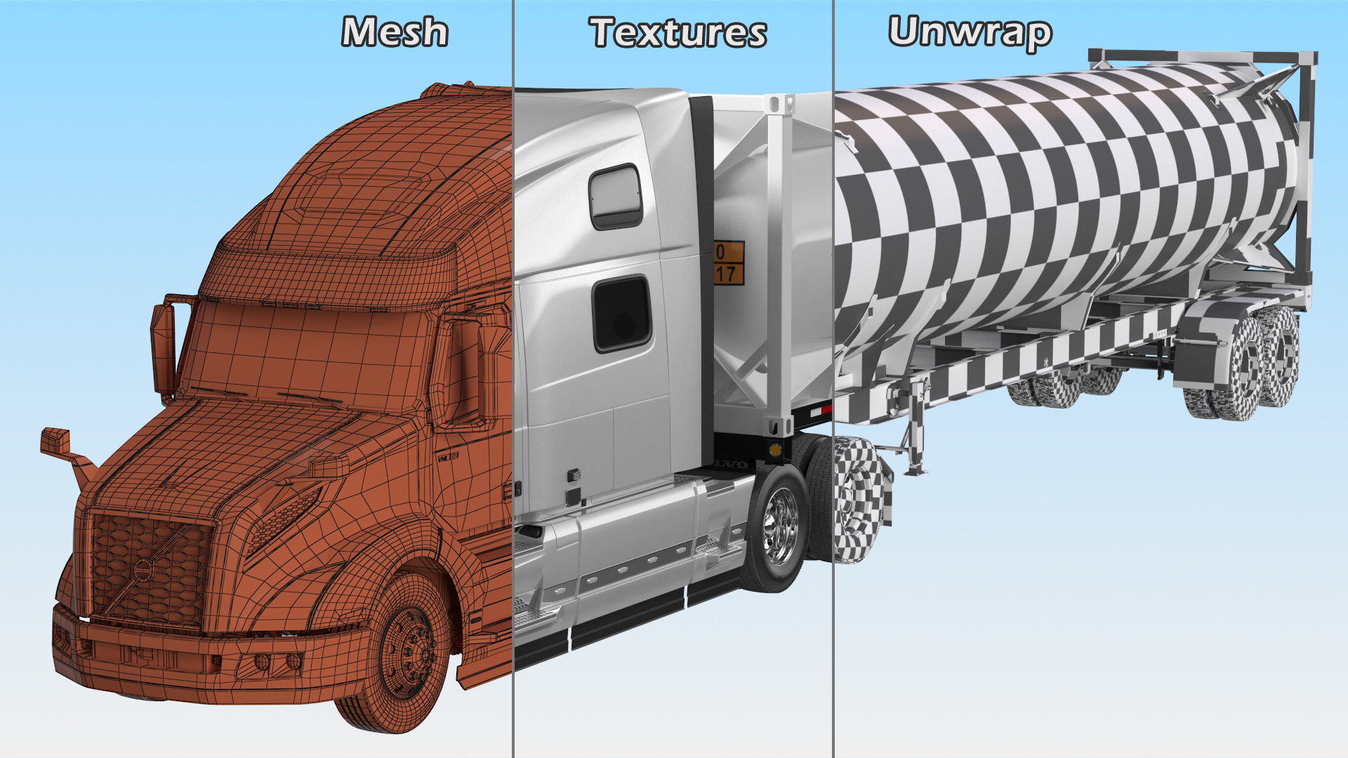 3D Volvo Truck with Gas Tank Trailer model