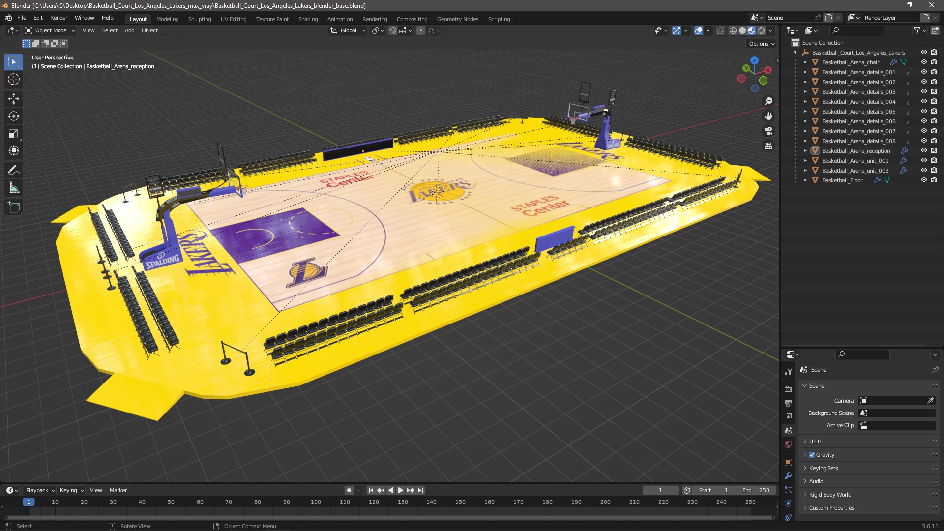 3D model Basketball Court Los Angeles Lakers