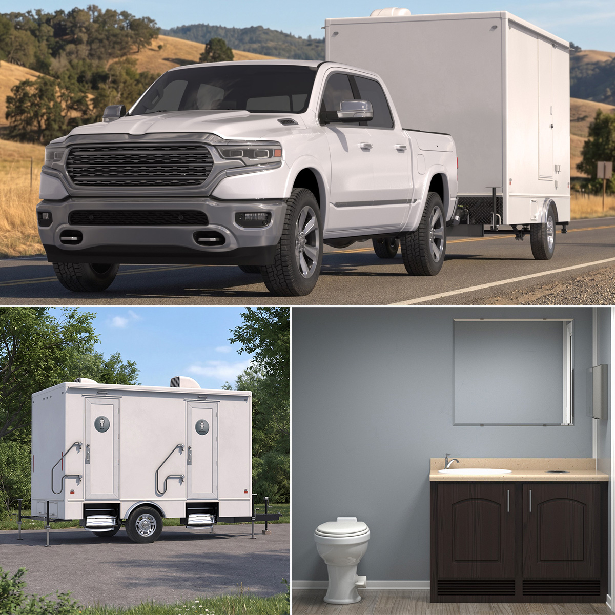 Pickup Truck with Mobile Toilet Trailer 3D model preview