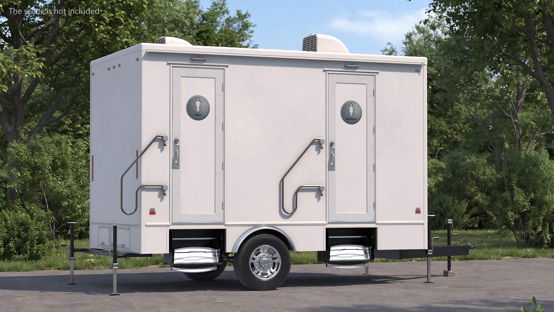 Pickup Truck with Mobile Toilet Trailer, view 2