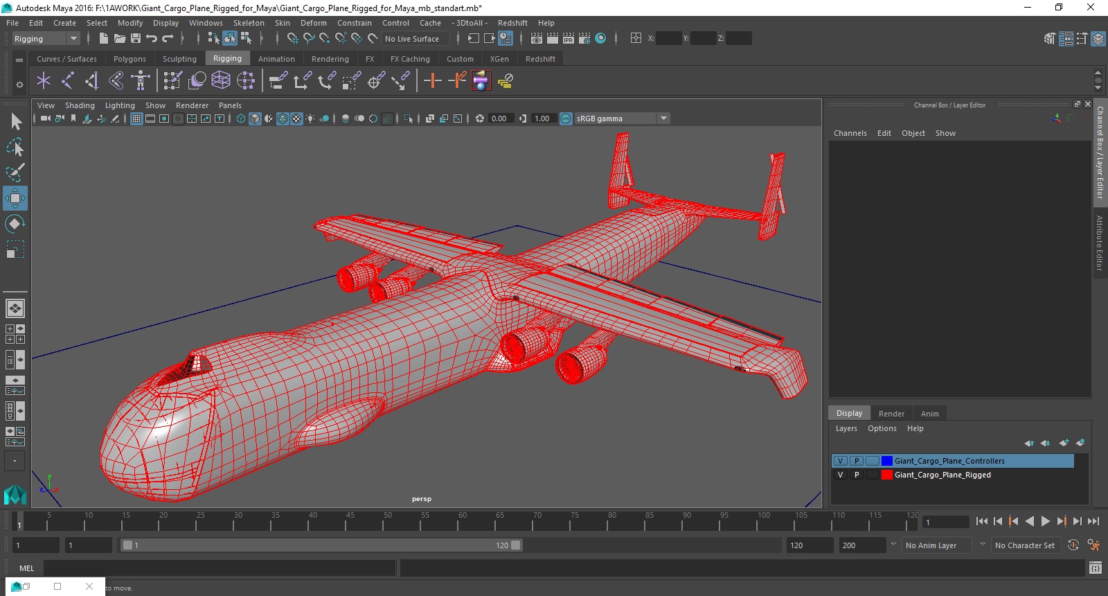 3D Giant Cargo Plane Rigged for Maya model