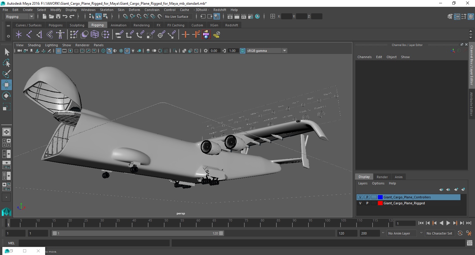 3D Giant Cargo Plane Rigged for Maya model