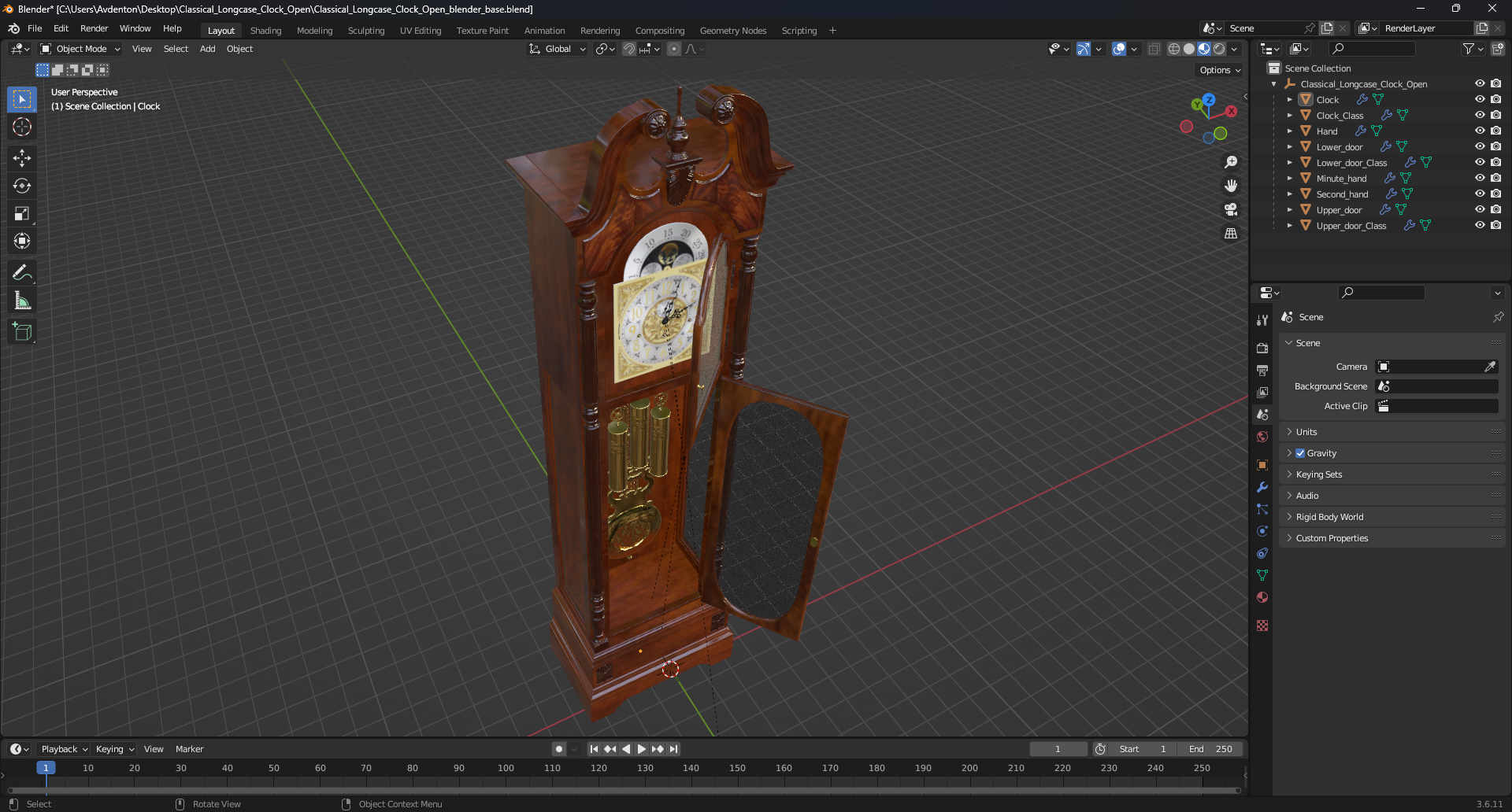 Classical Longcase Clock Open 3D model