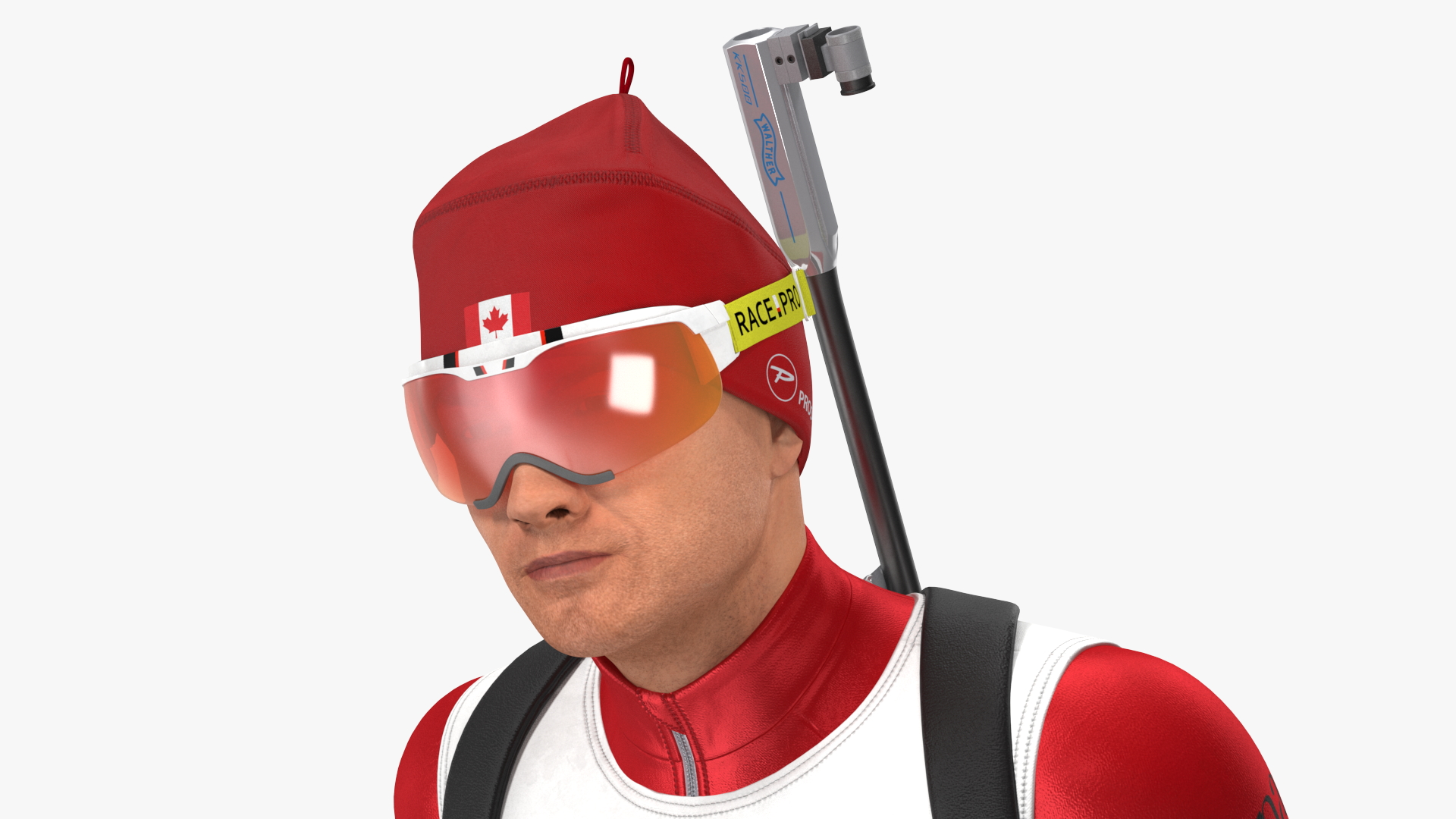 Biathlete Fully Equipped Canada Team Running Pose 3D model