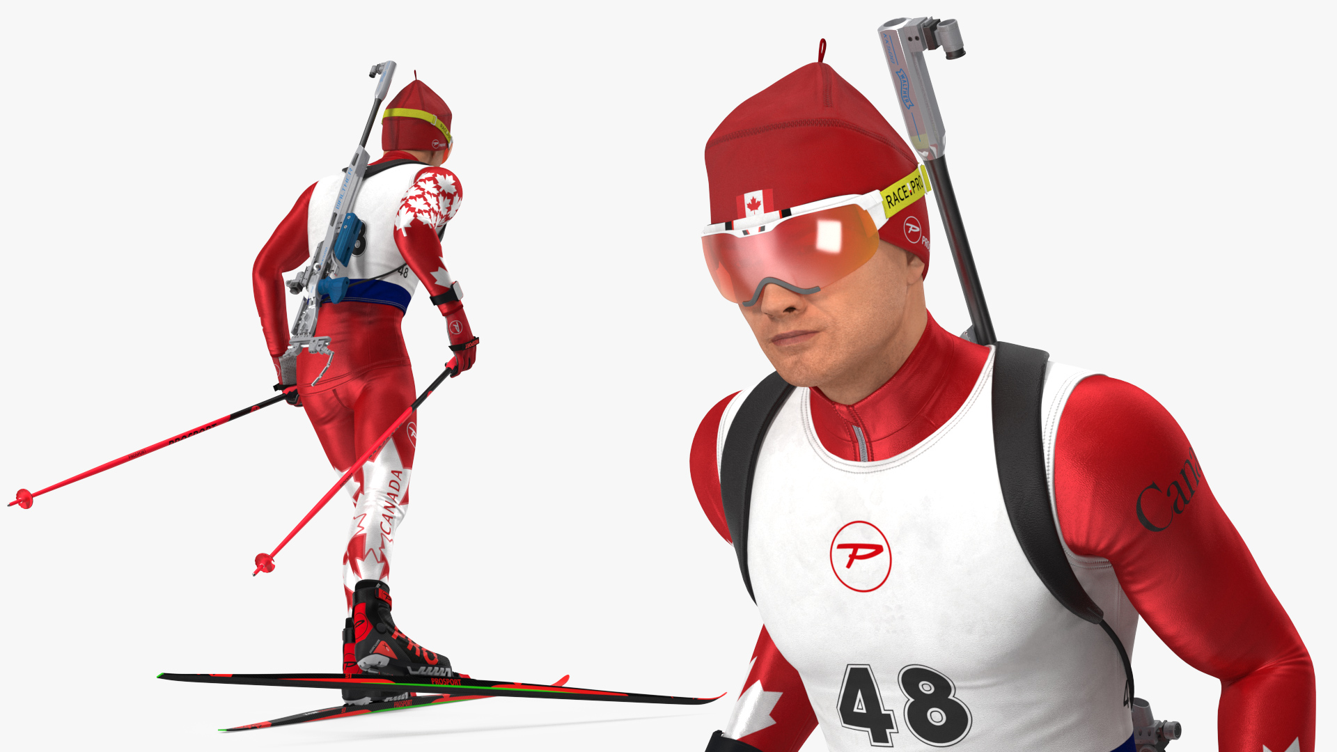 Biathlete Fully Equipped Canada Team Running Pose 3D model