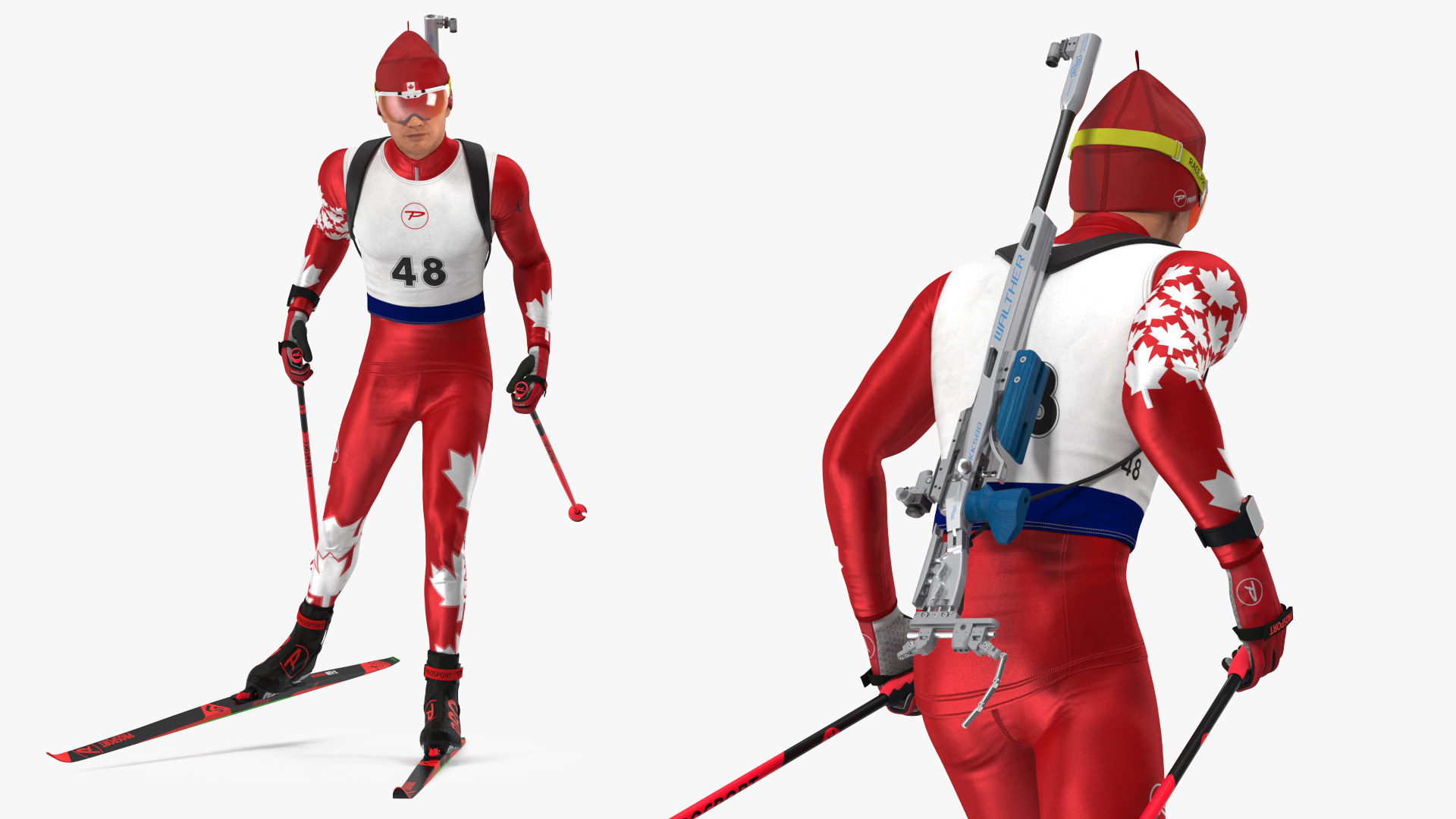 Biathlete Fully Equipped Canada Team Running Pose 3D model