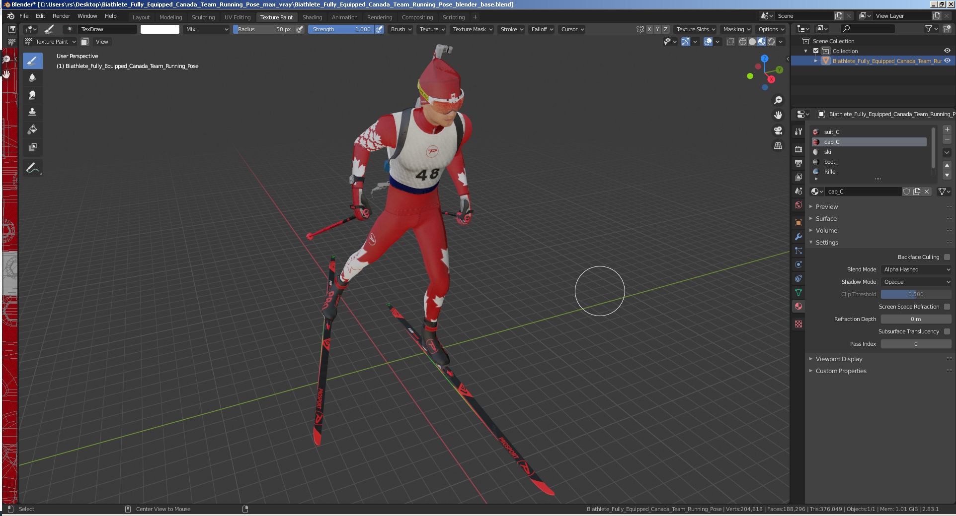 Biathlete Fully Equipped Canada Team Running Pose 3D model