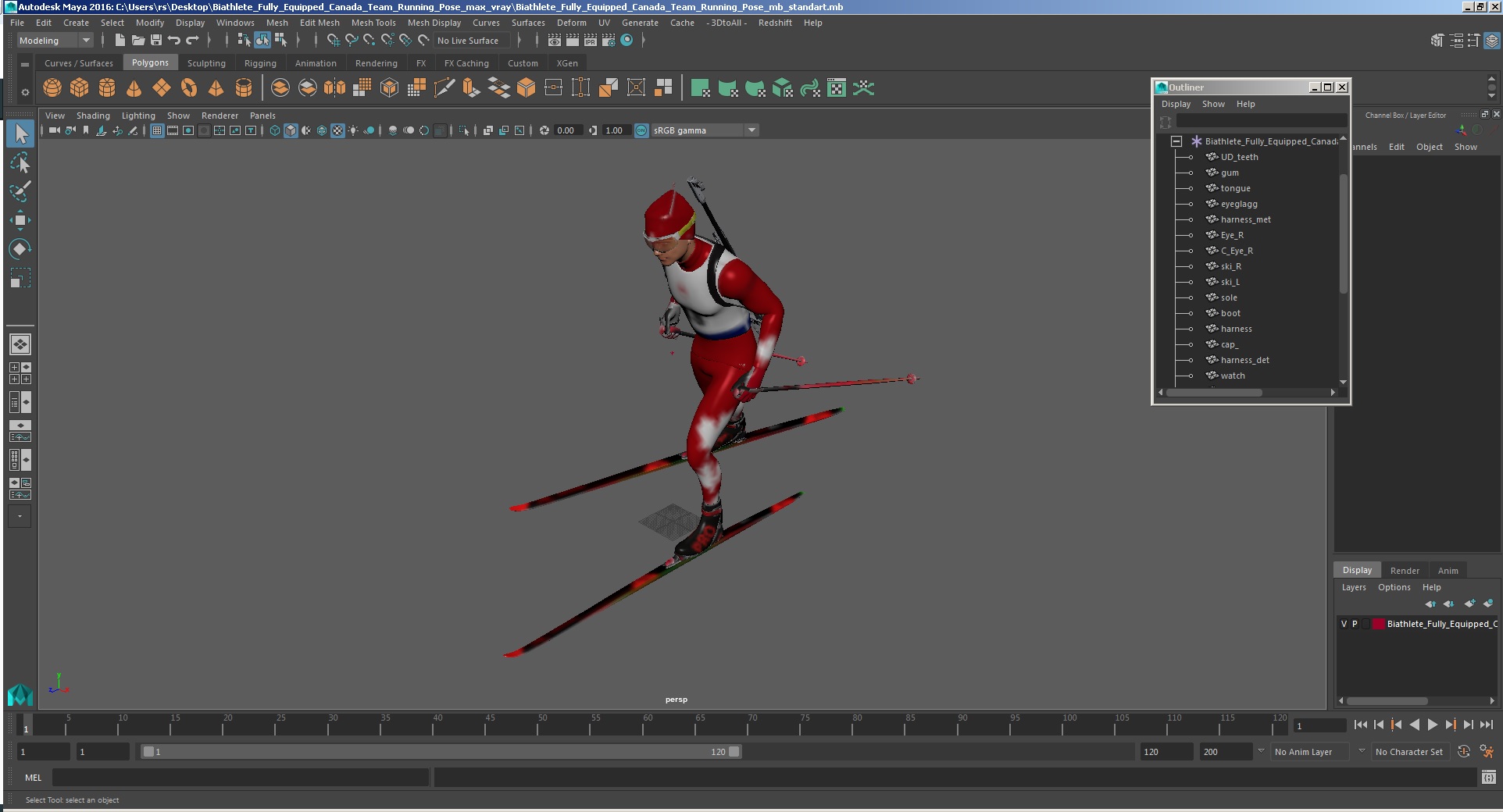 Biathlete Fully Equipped Canada Team Running Pose 3D model