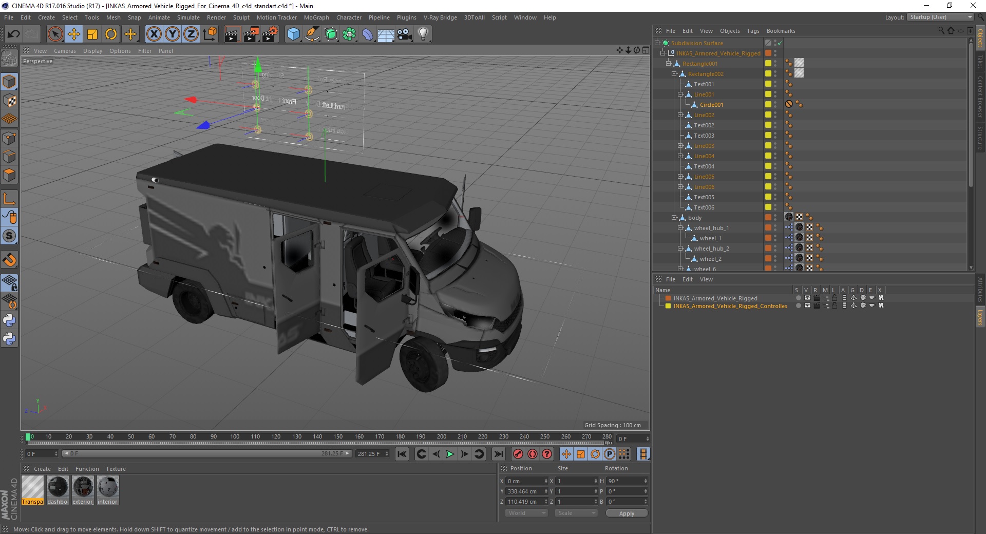 INKAS Armored Vehicle Rigged for Cinema 4D 3D