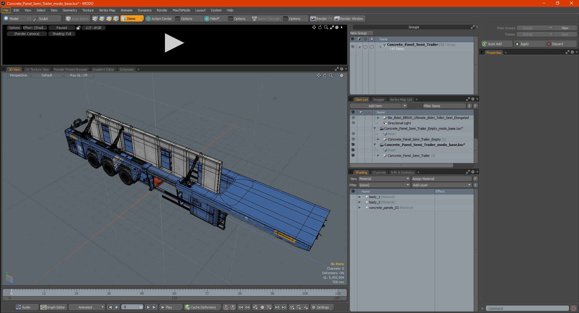 Concrete Panel Semi Trailer 3D