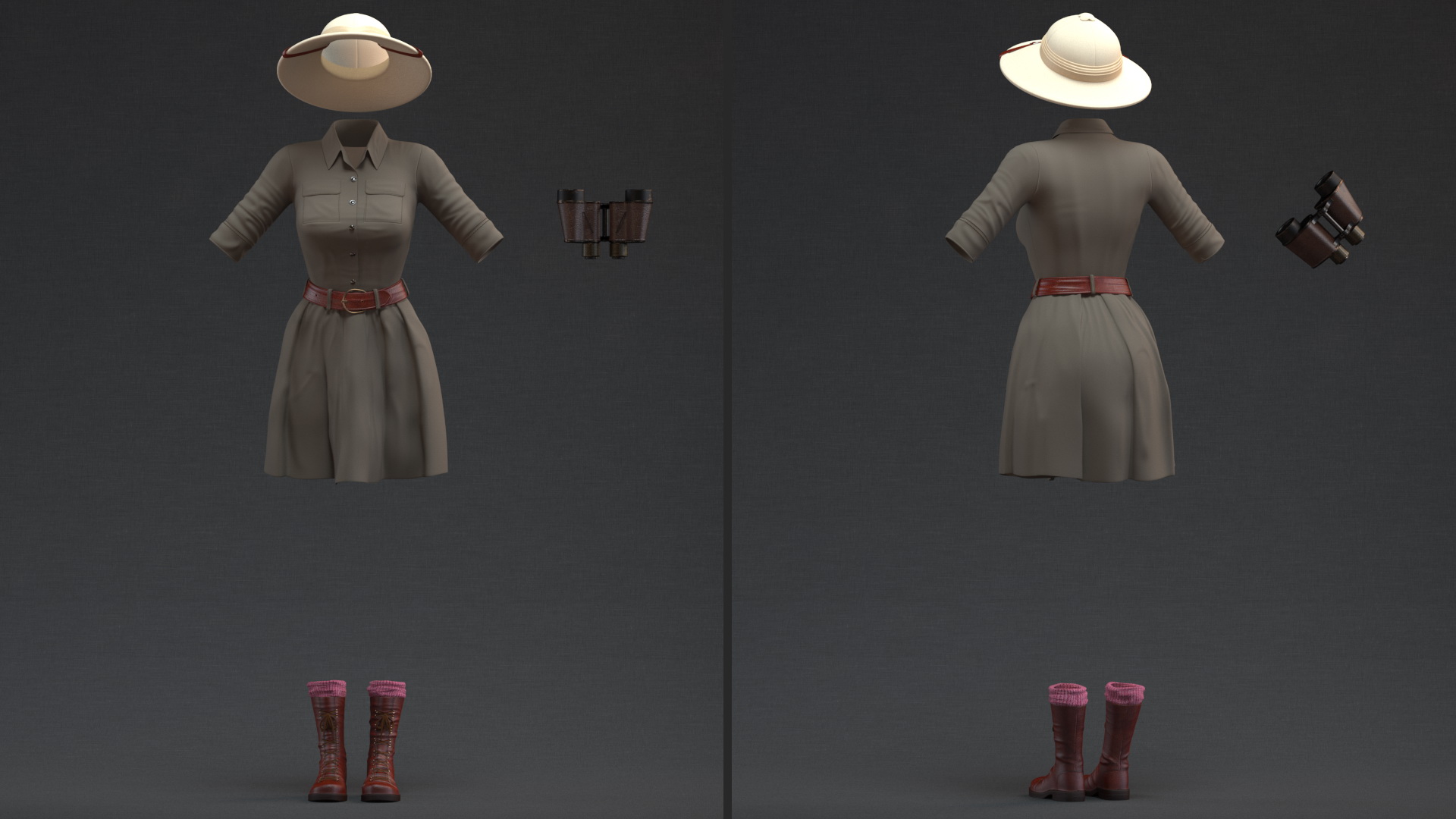 3D Womens Safari Costume with Binocular