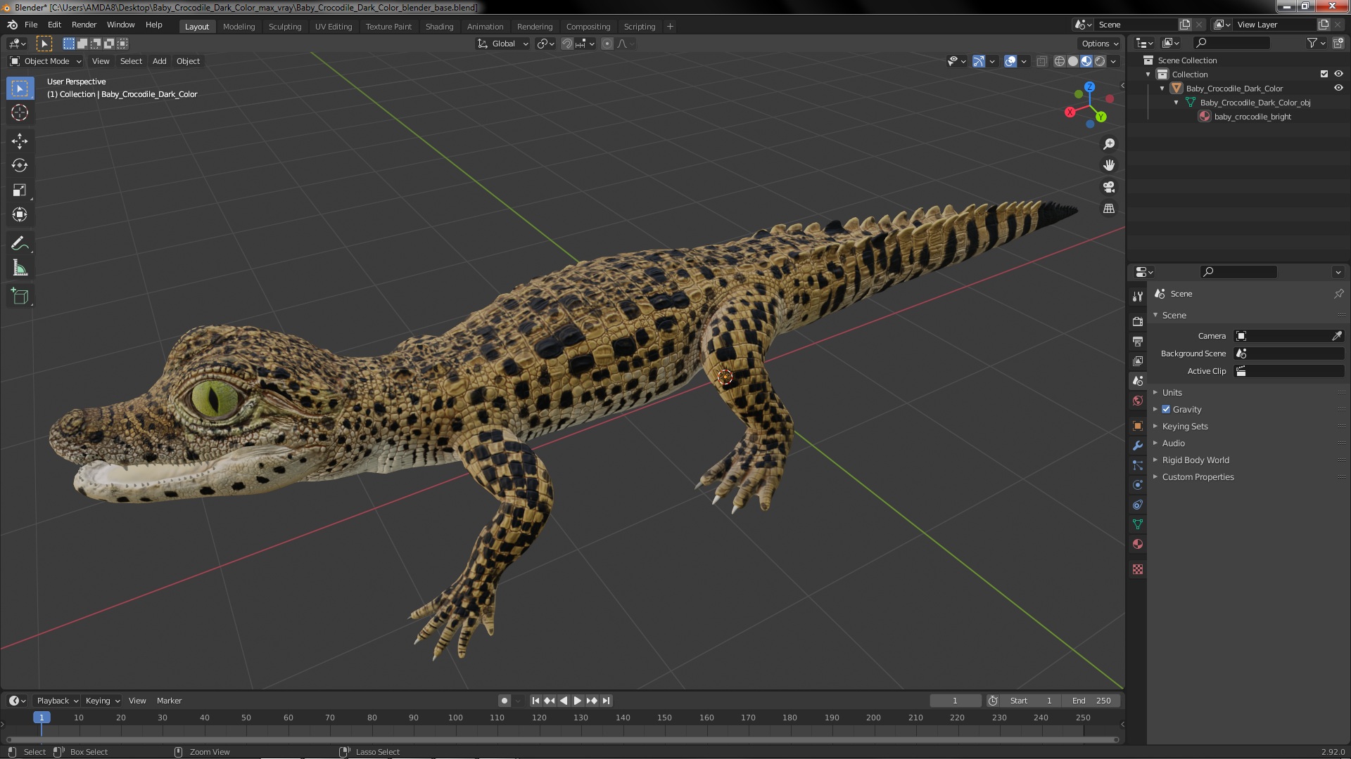3D model Baby Crocodile Dark Color