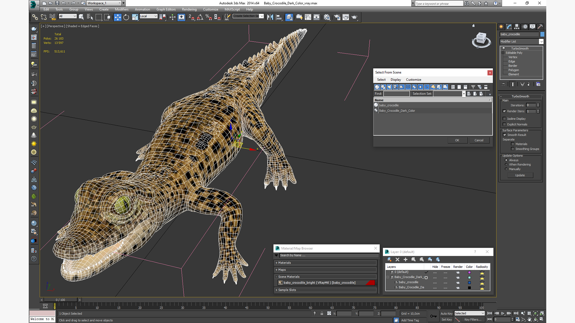 3D model Baby Crocodile Dark Color
