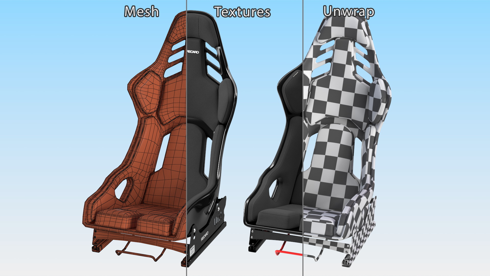 3D Black RECARO Podium CF Racing Seat on Sliding Mount