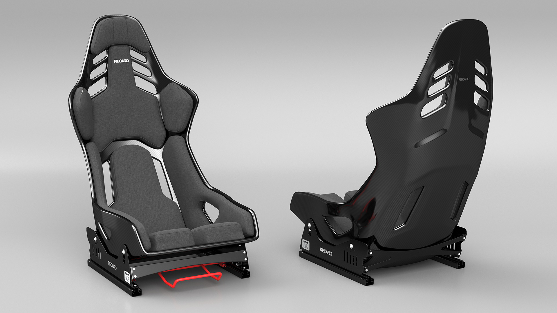 3D Black RECARO Podium CF Racing Seat on Sliding Mount