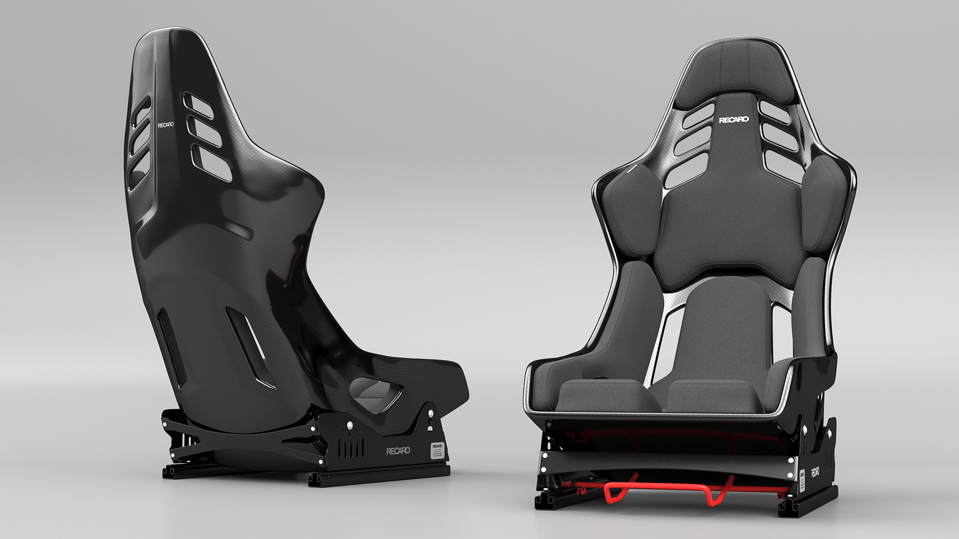 3D Black RECARO Podium CF Racing Seat on Sliding Mount