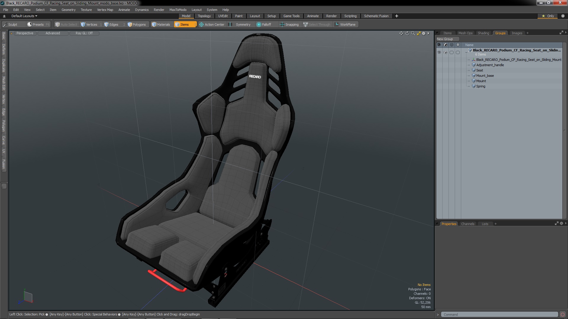 3D Black RECARO Podium CF Racing Seat on Sliding Mount
