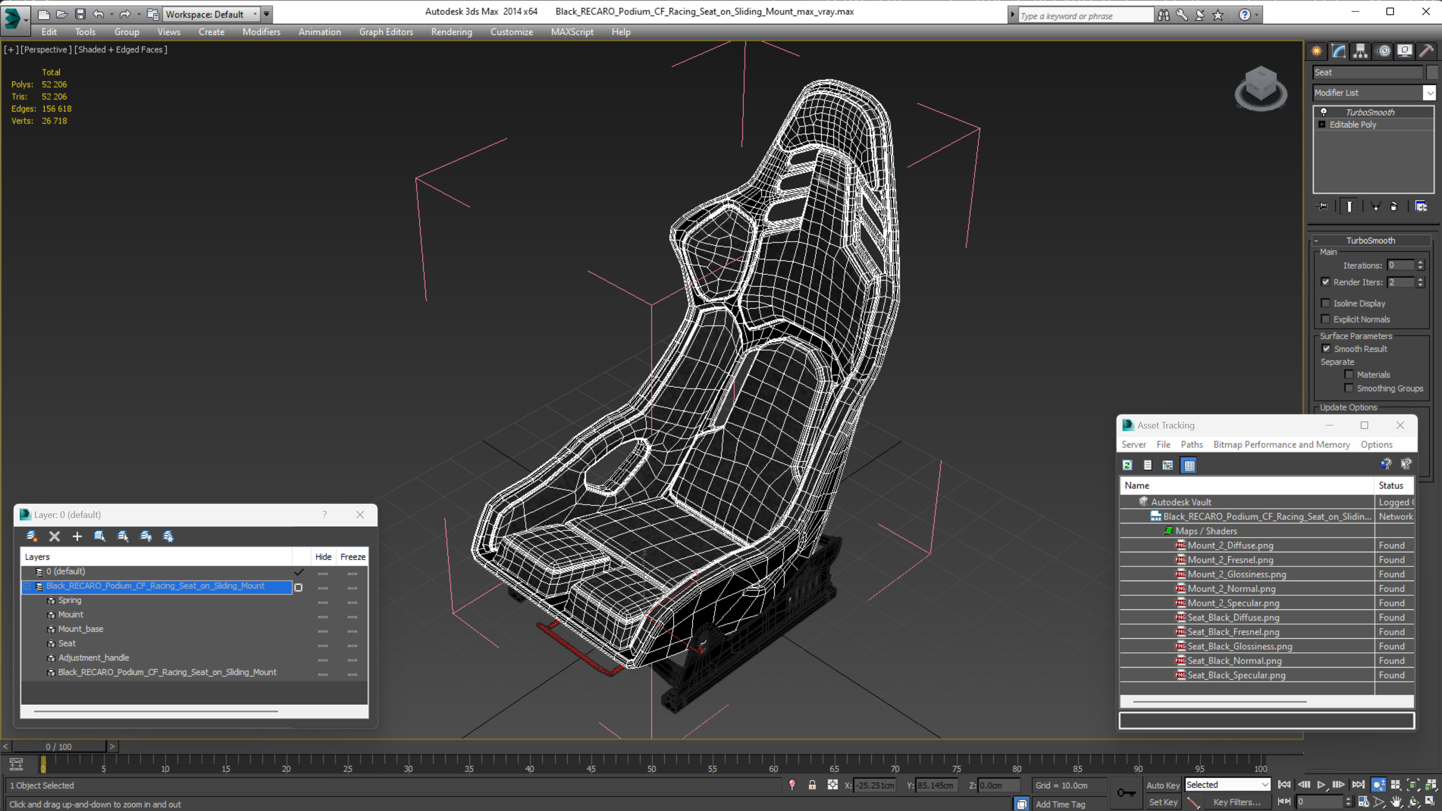 3D Black RECARO Podium CF Racing Seat on Sliding Mount