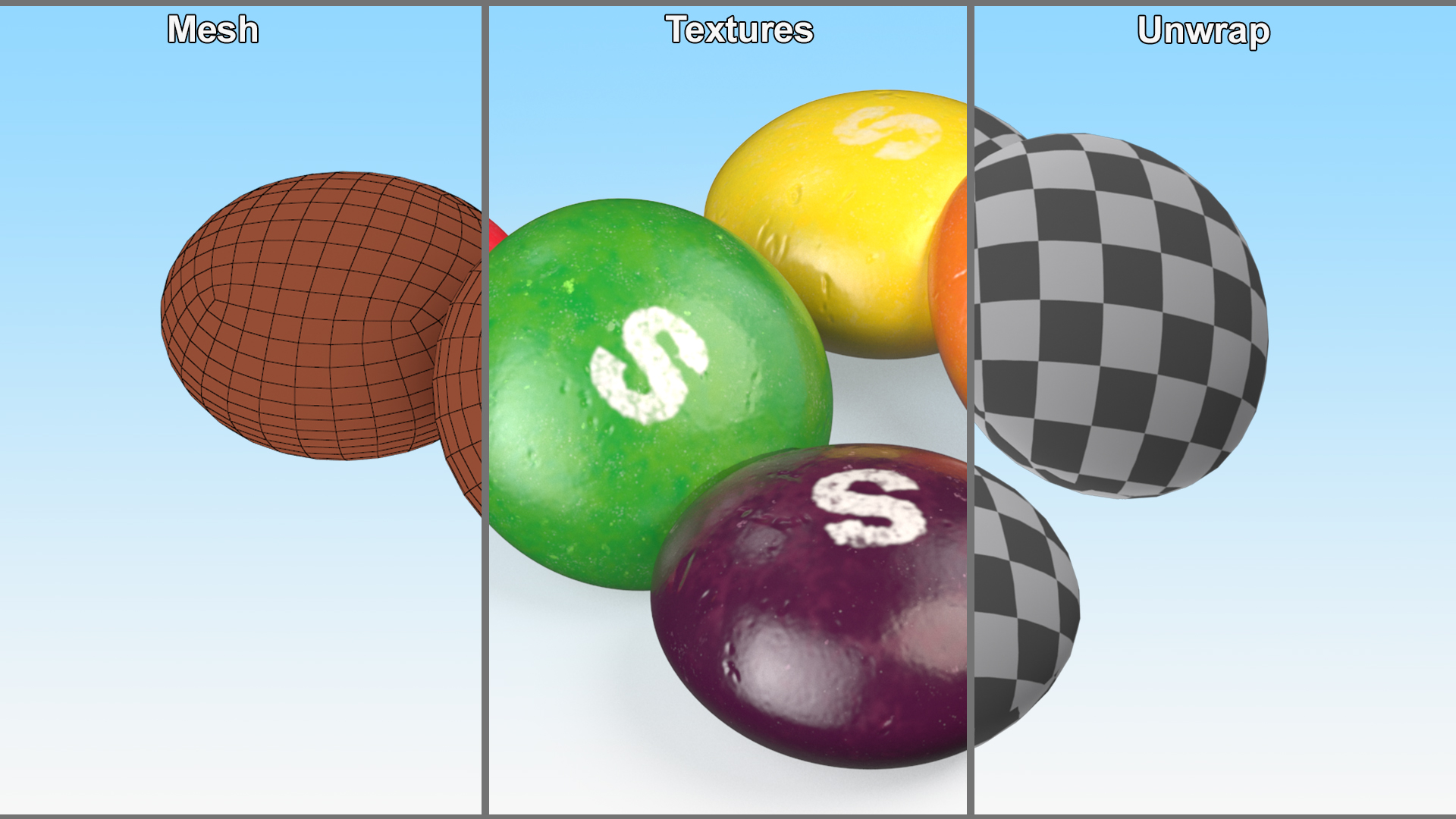 Multicolored Skittles Candies 3D model