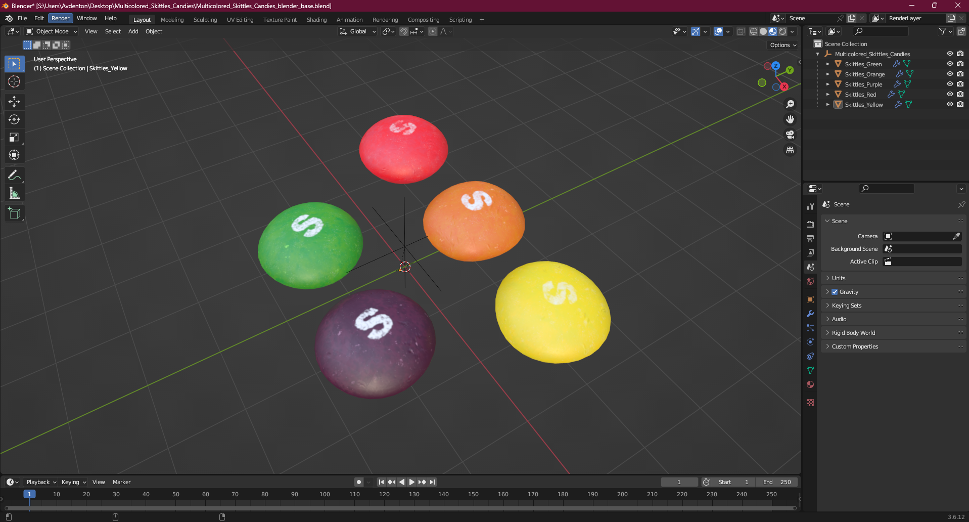 Multicolored Skittles Candies 3D model