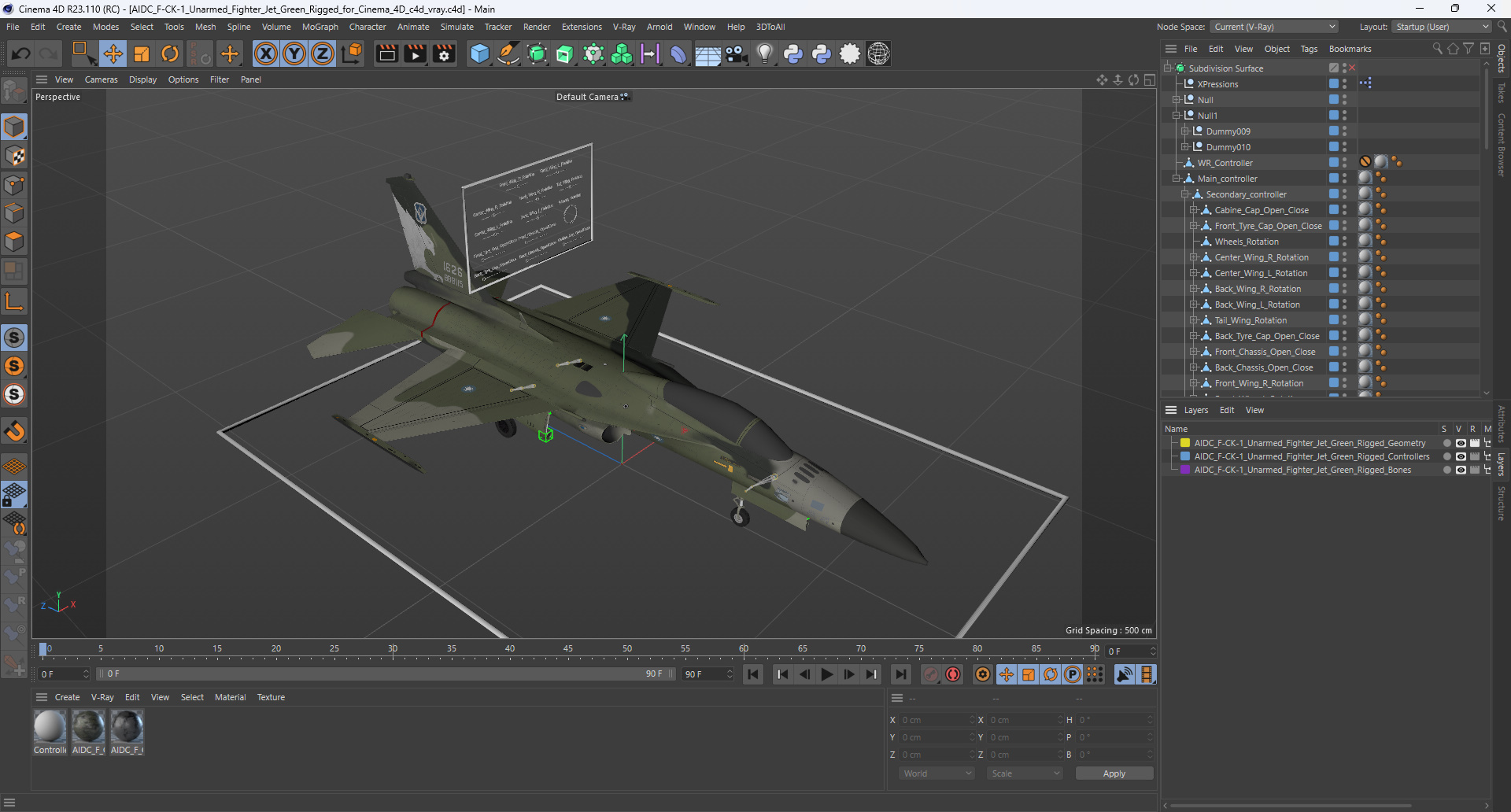 3D AIDC F-CK-1 Unarmed Fighter Jet Green Rigged for Cinema 4D model
