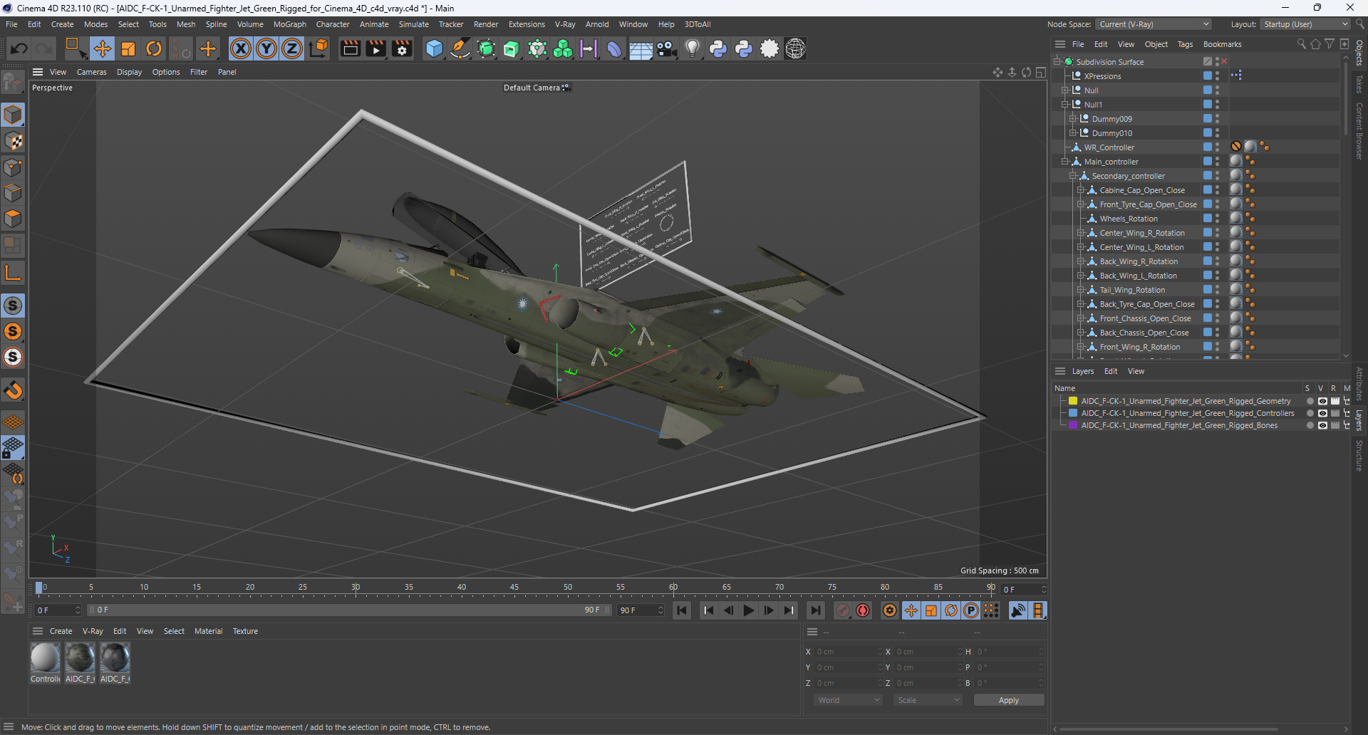 3D AIDC F-CK-1 Unarmed Fighter Jet Green Rigged for Cinema 4D model