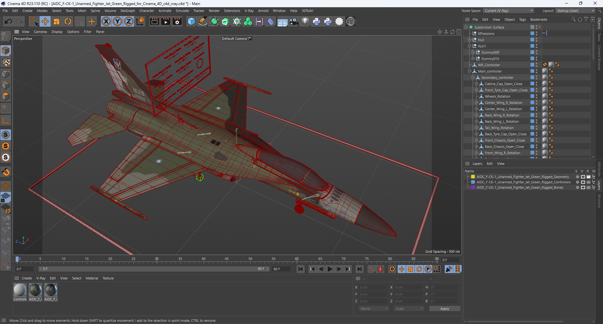3D AIDC F-CK-1 Unarmed Fighter Jet Green Rigged for Cinema 4D model