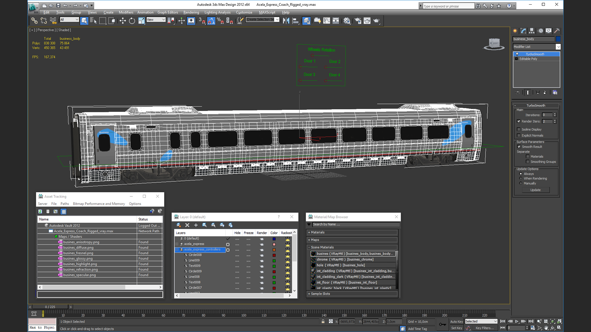 3D Acela Express Coach Rigged