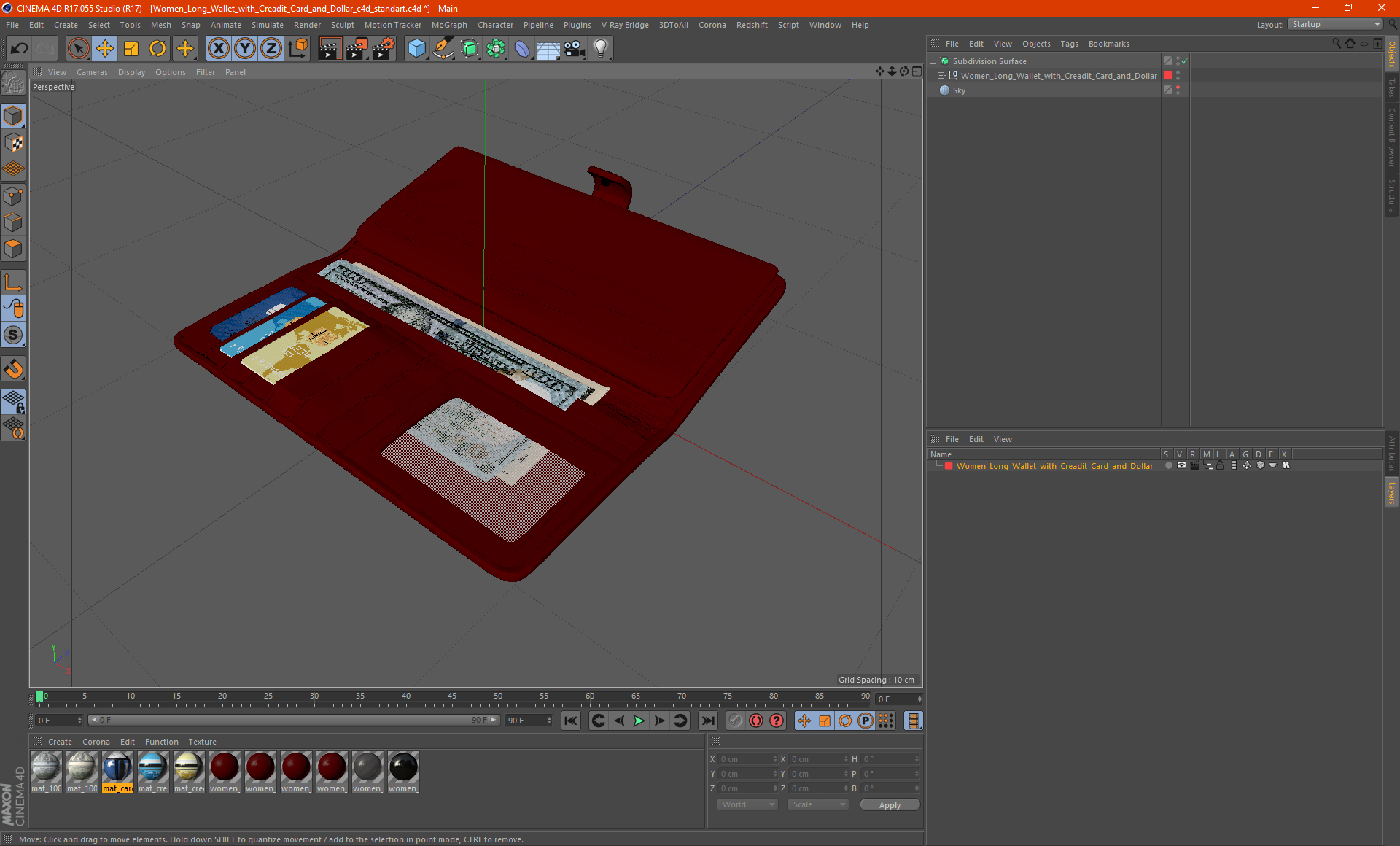 3D model Women Long Wallet with Credit Card and Dollar
