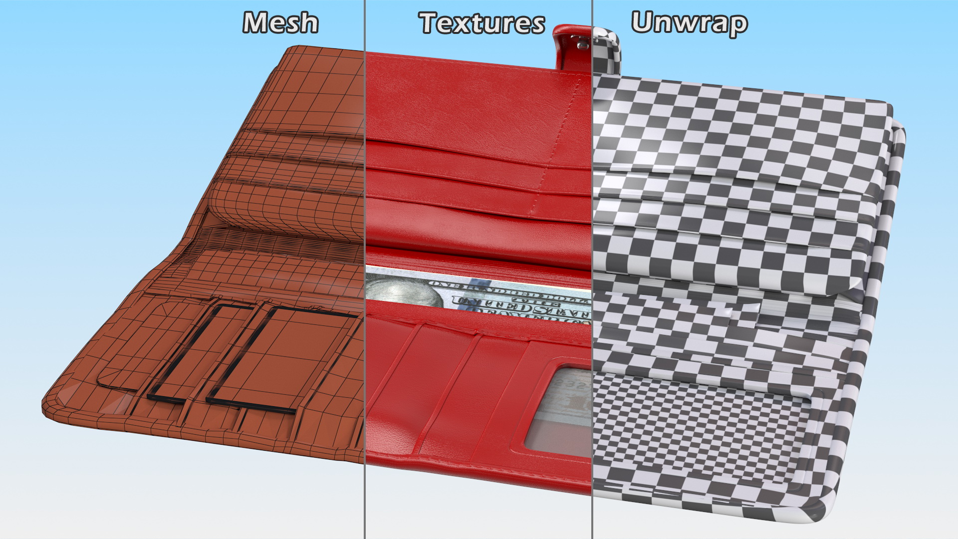 3D model Women Long Wallet with Credit Card and Dollar
