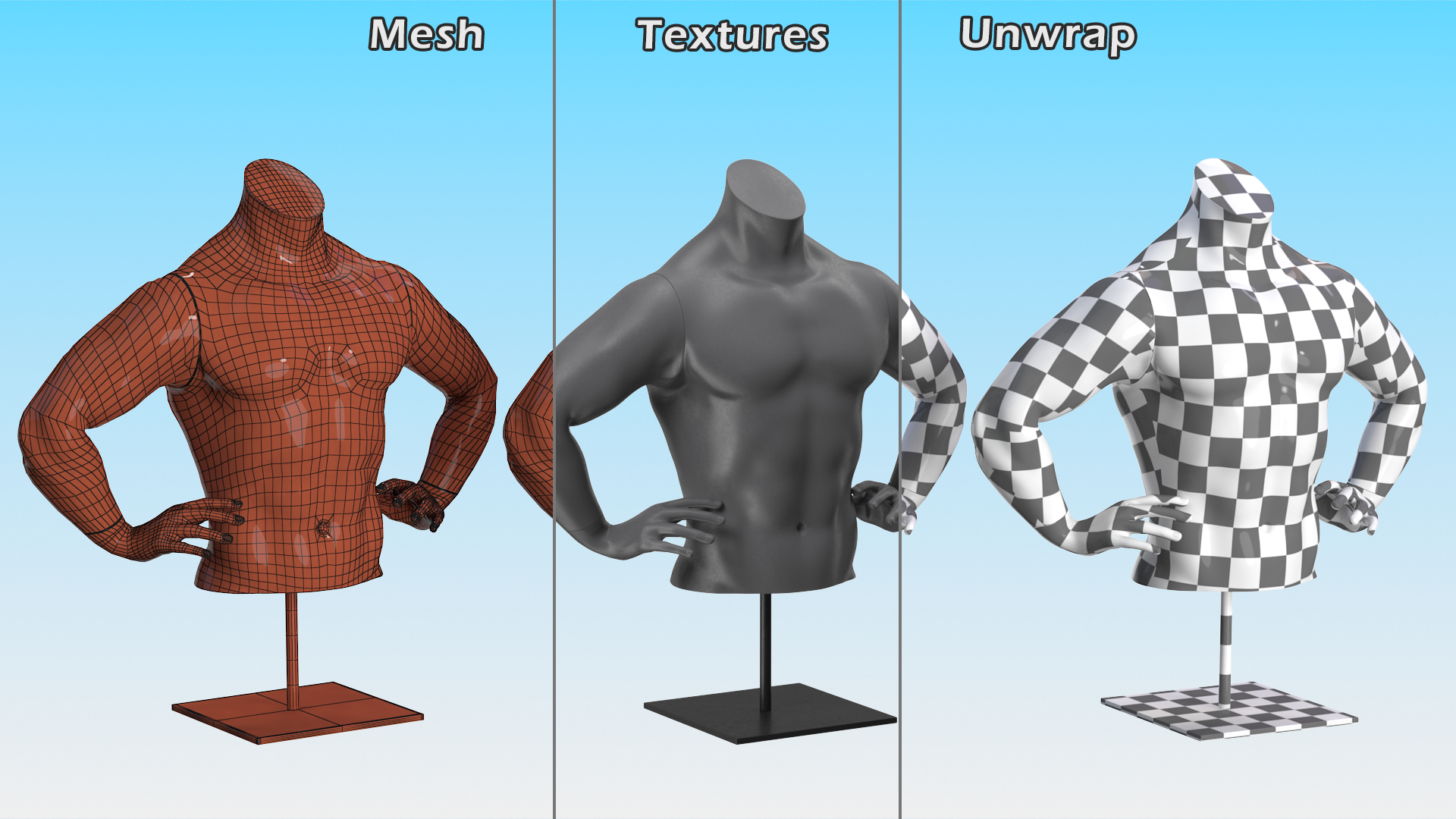 Black Man Sports Mannequin Torso 3D
