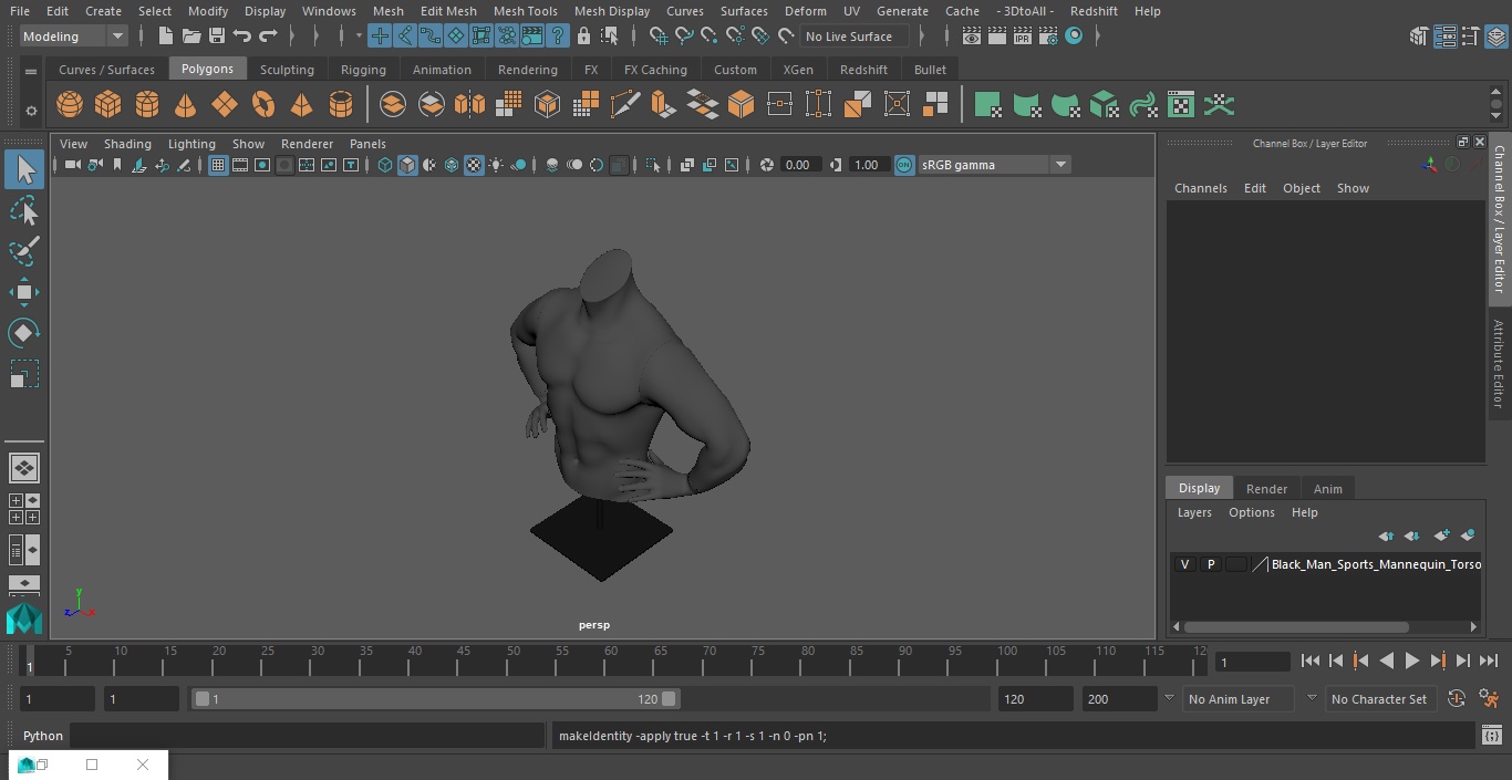Black Man Sports Mannequin Torso 3D