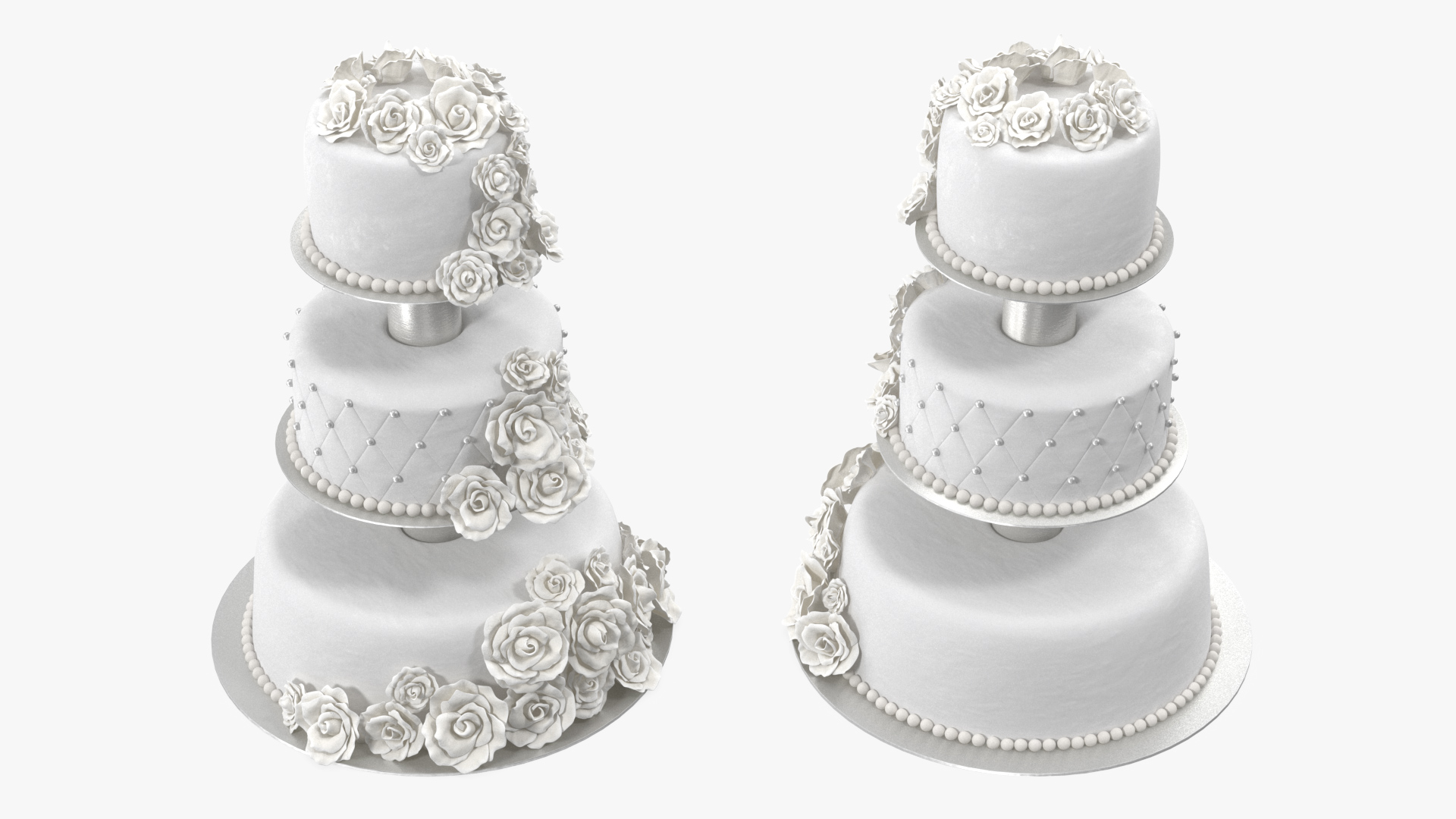 3D model White Three Tier Wedding Cake with Roses