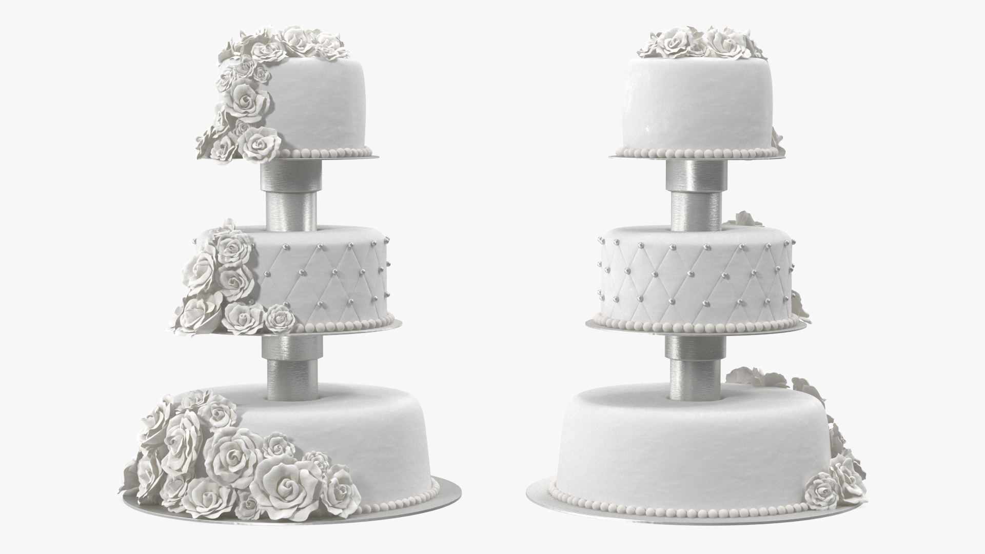 3D model White Three Tier Wedding Cake with Roses