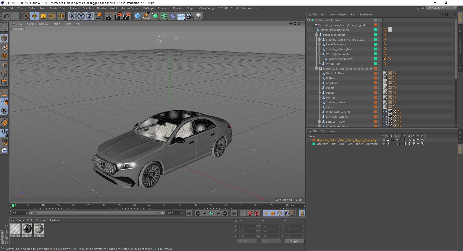 3D model Mercedes E-class Silver Color Rigged for Cinema 4D