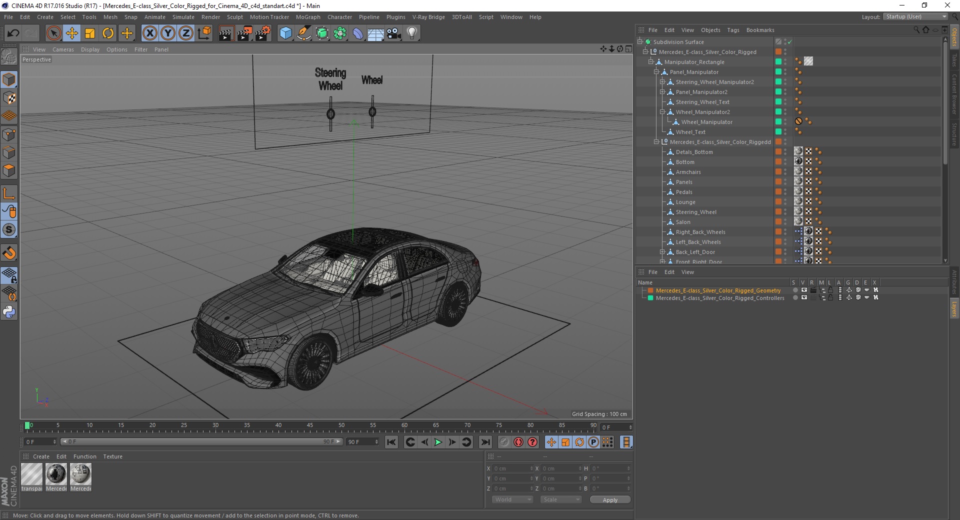 3D model Mercedes E-class Silver Color Rigged for Cinema 4D